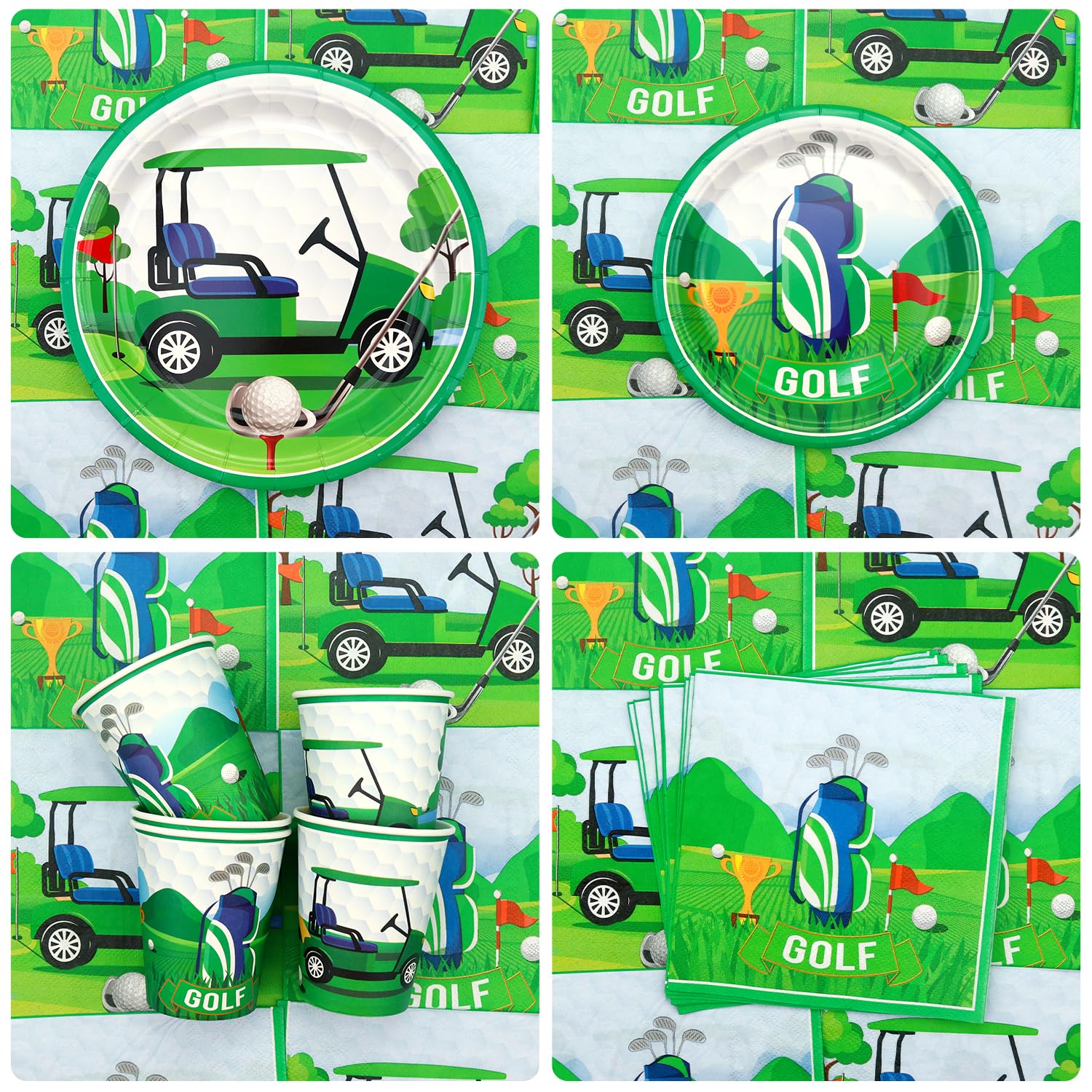 Decorazione per feste di golf, accessori da tavola per feste di compleanno, tra cui piatti, bicchieri, tovaglioli, tovaglie, cannucce, per 20 persone