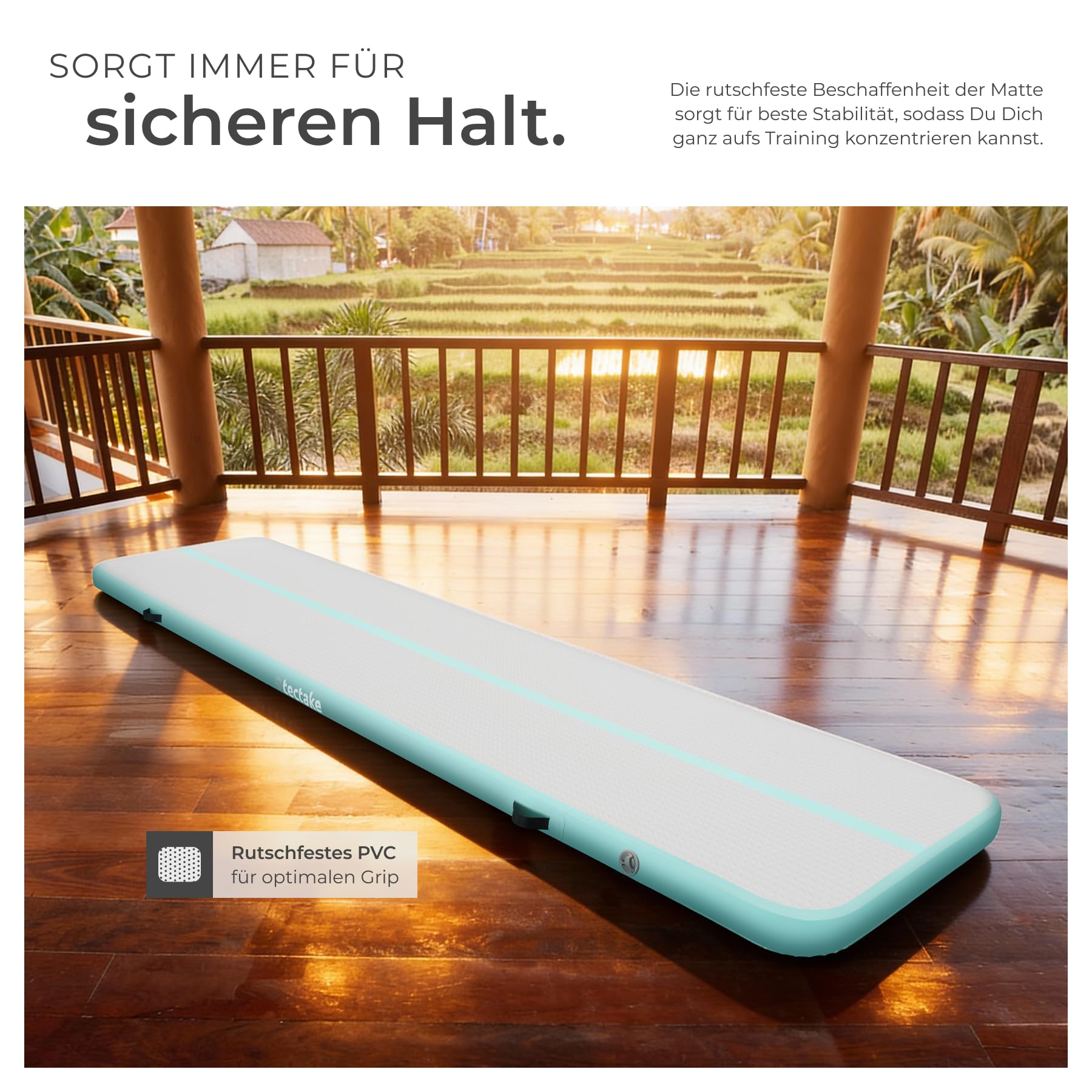 tectake® aufblasbare Turnmatte air track mit elektrischer Luftpumpe für Fitness Yoga Matte Turn Training Zuhause oder outdoor, Weichbodenmatte, Sportmatte mit Transporttasche, Größe 397 x 104 x 10 cm