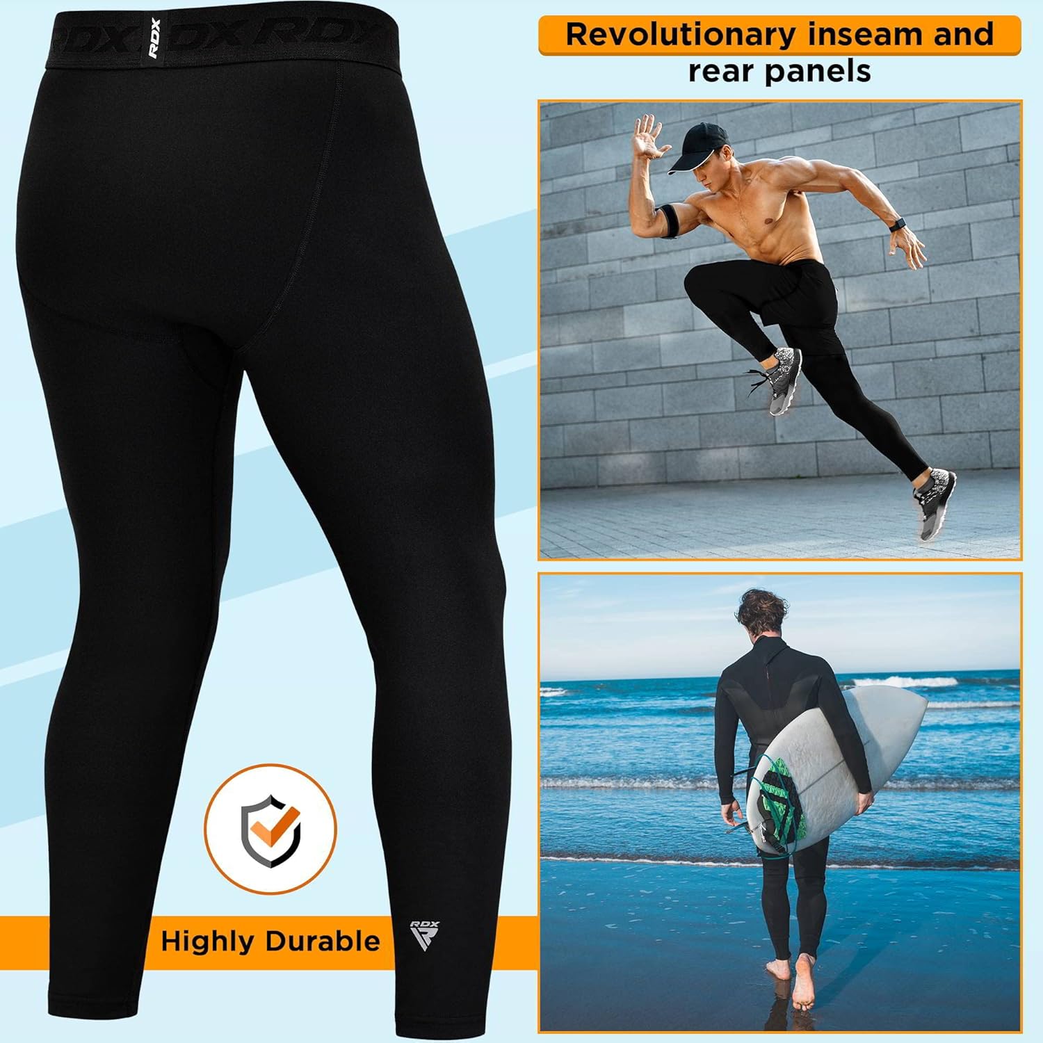 RDX Compression Pant Men - Cool Dry Gym Leggings - Active Athletic Baselayer Sports Underwear for Workout MMA Boxing Trouser - Image 6