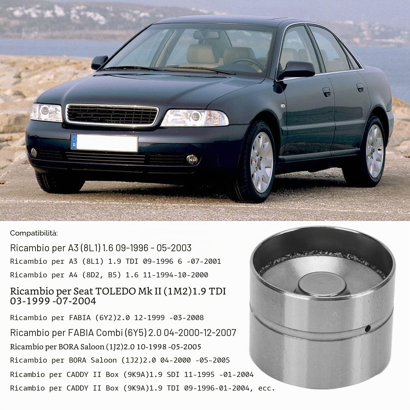 Alzavalvole Idrauliche, Punterie per Valvole Idrauliche 8 Pezzi 050109309A 9135931 420004310 Seguaci Albero a Camme Leggeri per A3 A8, AROSA CORDOBA, FELICIA, Ecc, motore