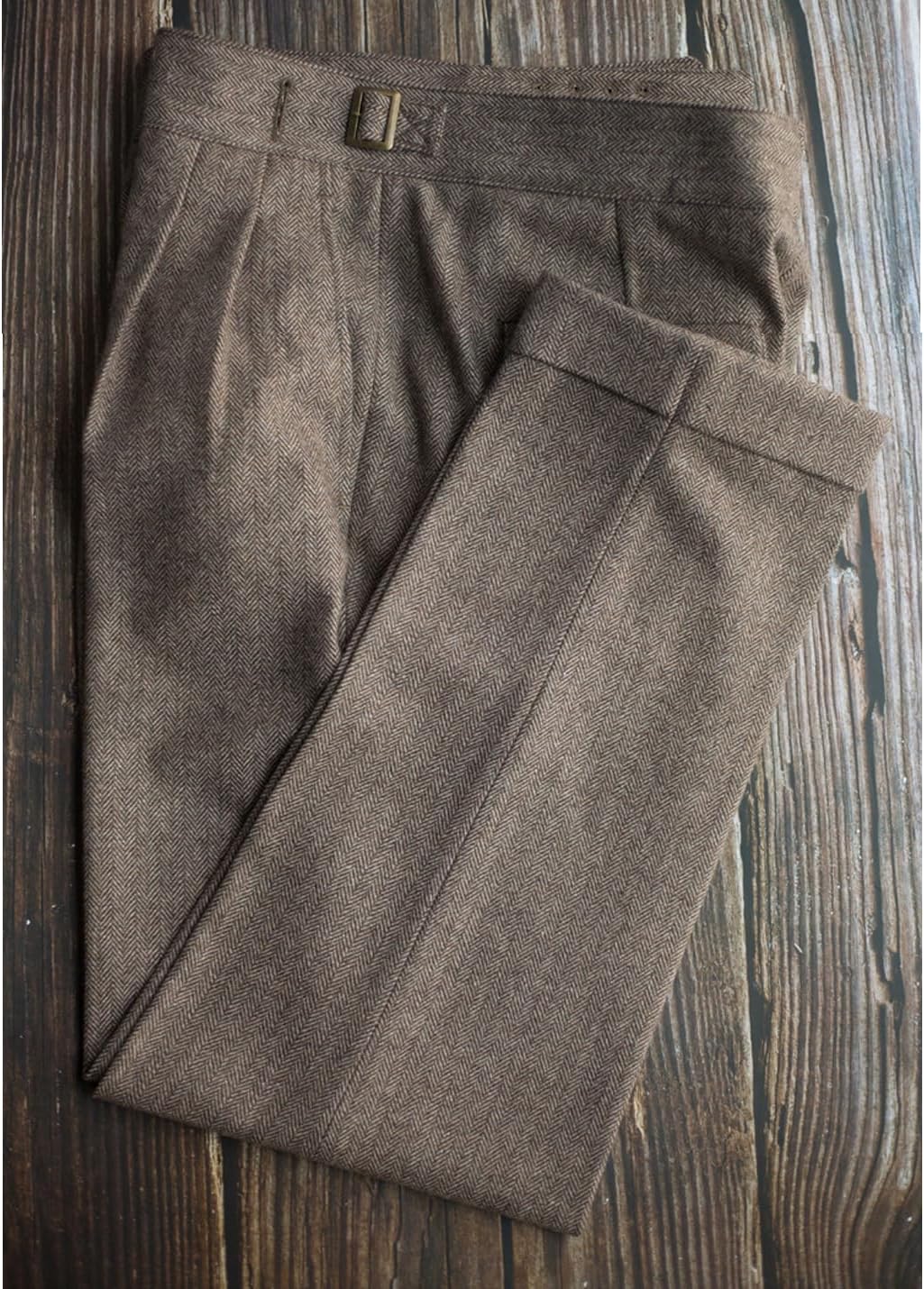 SNOLY Men's Winter Retro Woolen Gurkha Pant Straight Flat Front Chino High Waist Tapered Leg Rolled Pants,Two Styles - Image 3