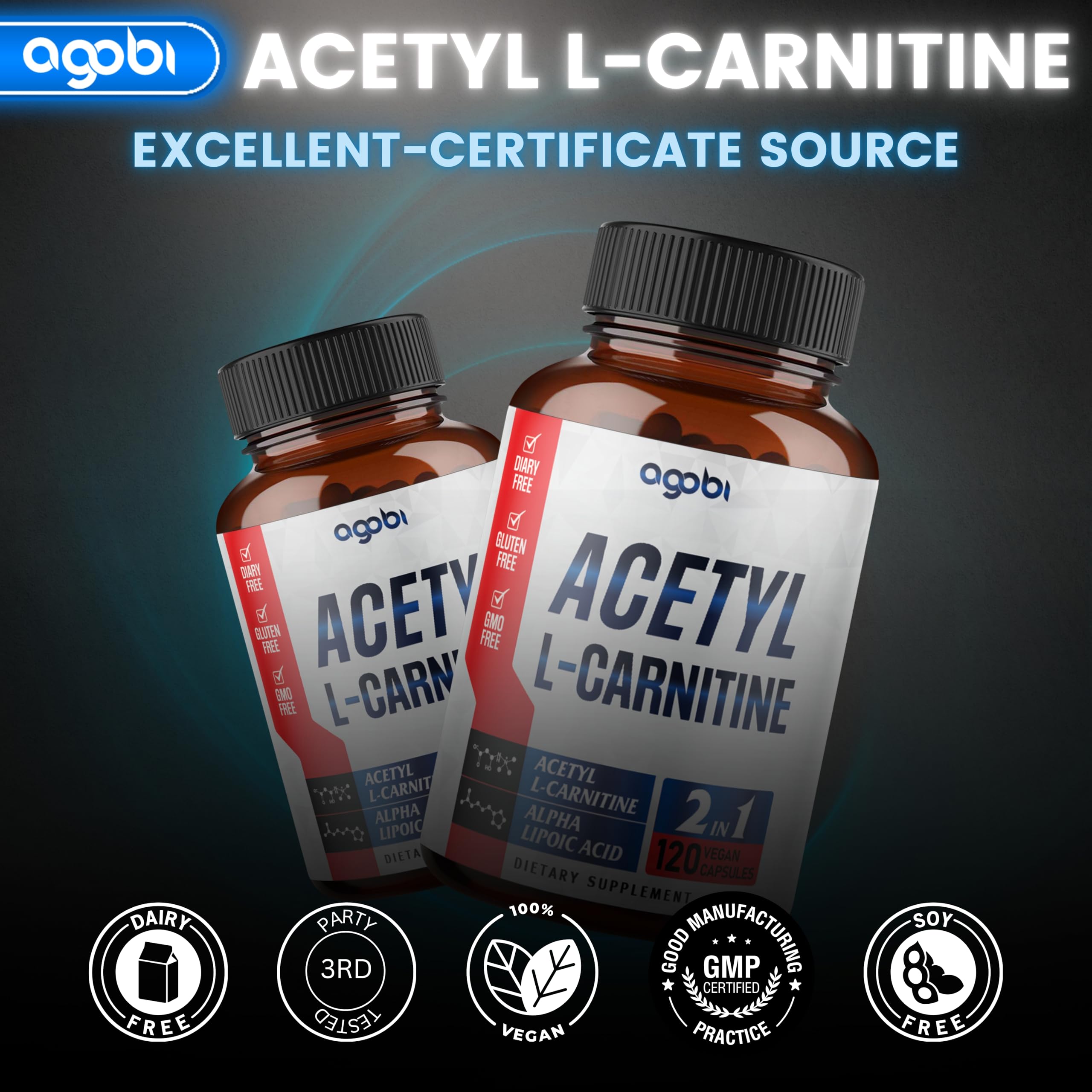 agobi Acetyl L-Carnitine & Alpha Lipoic Acid Complex 1500mg - Supplement for Brain Health, Memory, Focus & Mood Support - 120 Vegan Capsules for 2 Month Supply - Gluten-Free, Non-GMO — Amazon image 7