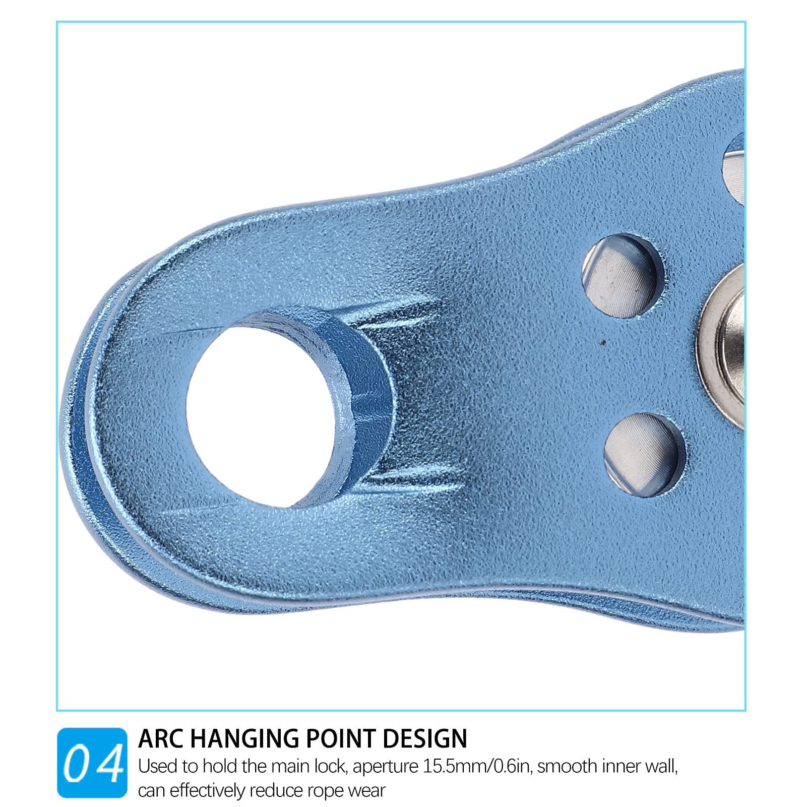 Fixed Eye Climbing Pulley, Arc Hanging Point Design, Light Weight, Reduce Rope Wear, Climbing Single Pulley, Light Blue, Strong Bearing Capacity for Mountaineering