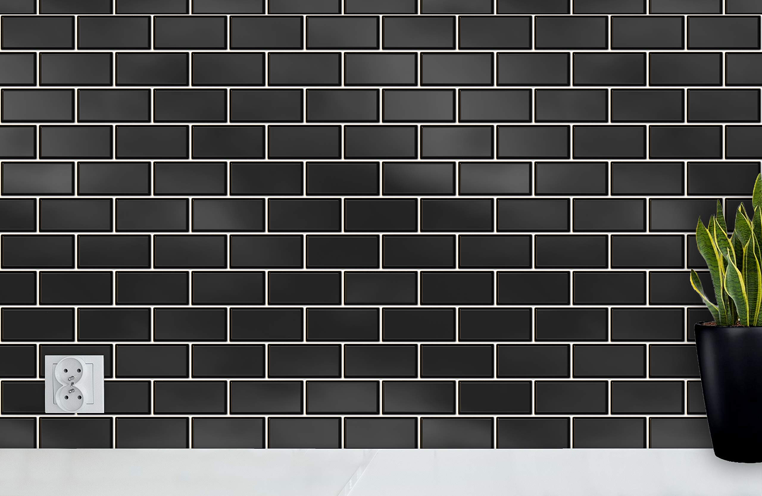 Oedim - Adesivi in vinile effetto piastrelle del Metro di Londra nero (Subway Titles) | Vinile laminato lucido | 4 panni da 105 x 60 cm | Protezione per parete cucina |