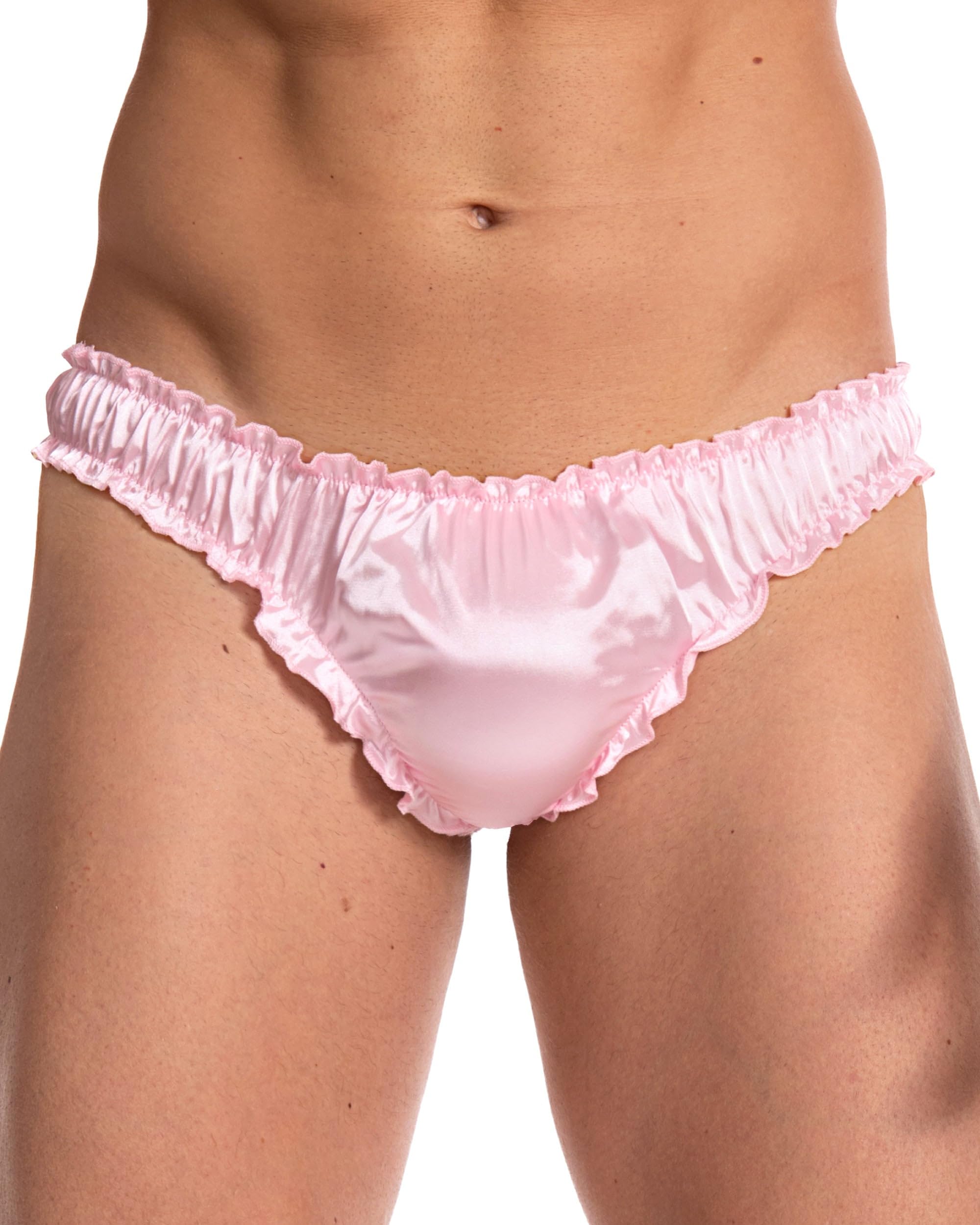 Satini Men's Satin Ruffle Sissy Thong Tanga Knickers Briefs Panties