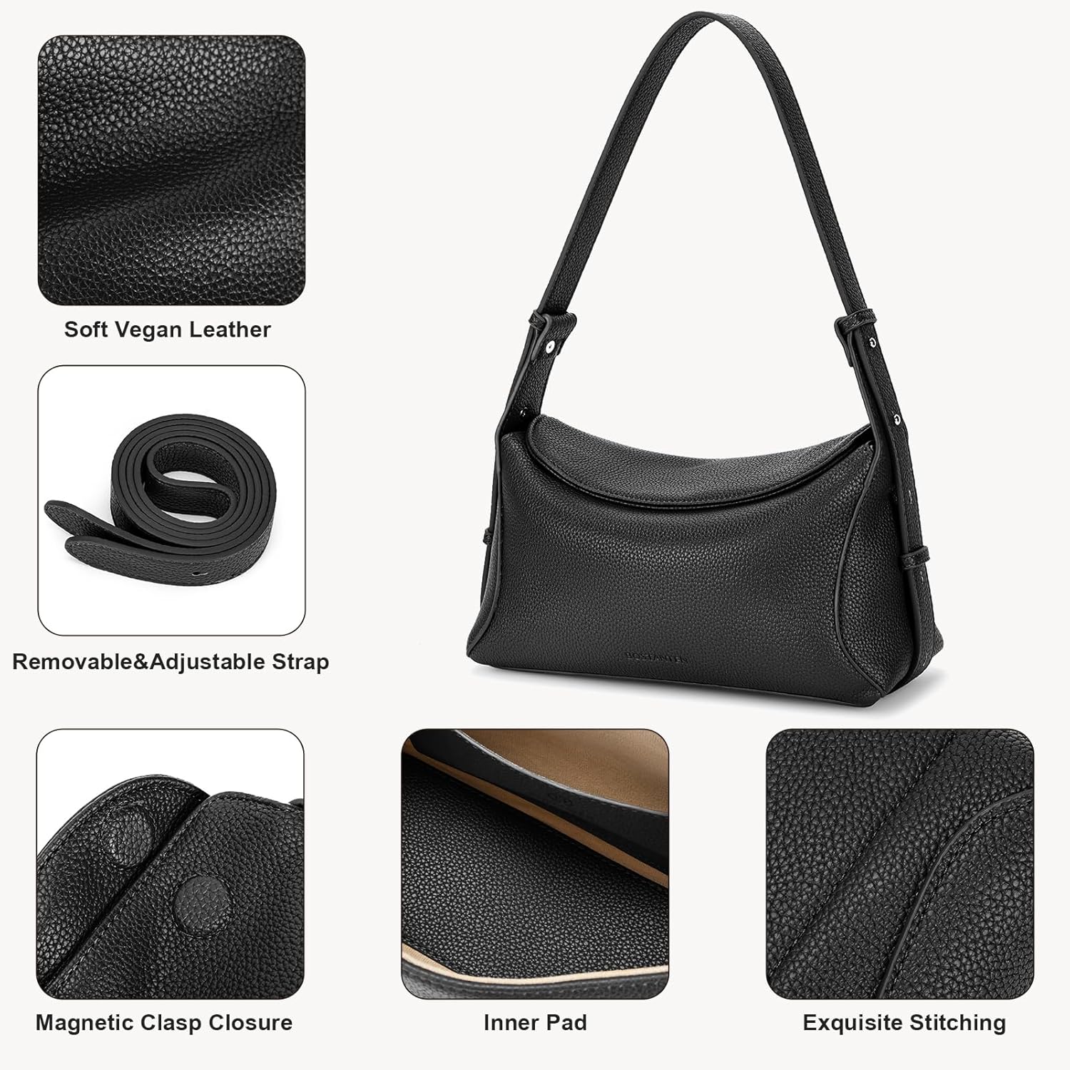 BOSTANTEN Small Hobo Bags for Women, Shoulder Bag for Women, Trendy Designer Winter Purse Vegan Leather Handbag - Image 3