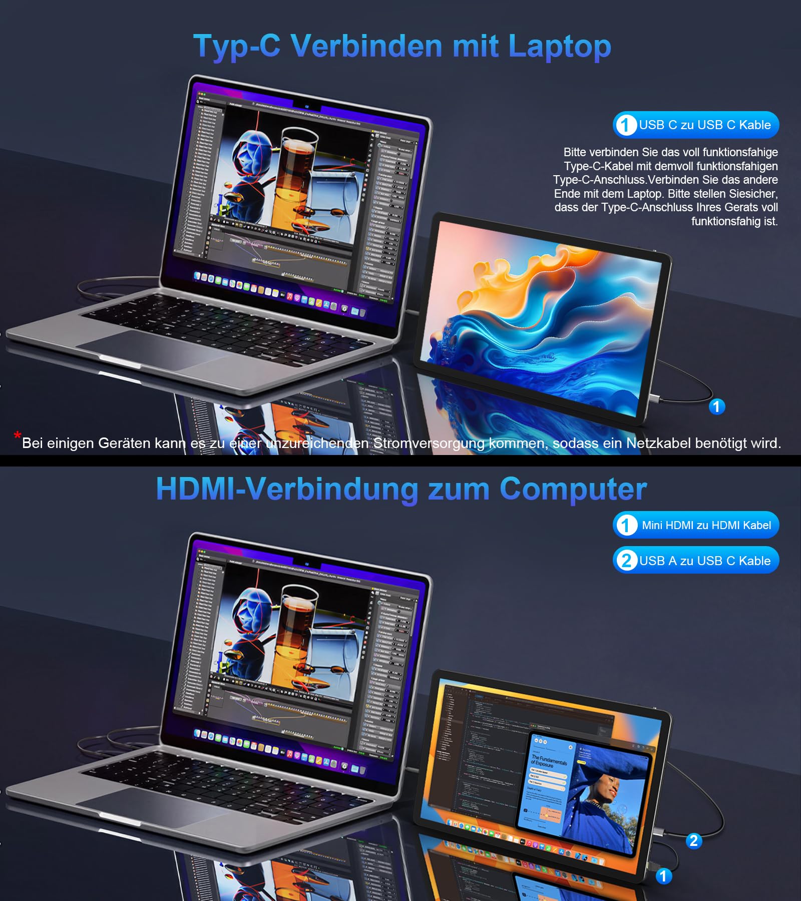 11 Zoll Touchscreen Monitor 100% NTSC 139% sRGB, 2.5K 2560 * 1600 IPS Tragbares HDMI USB C Touchscreen Display 16:10 400 nits mit Kickstand, Mini Minotor für Laptop, PC, Business