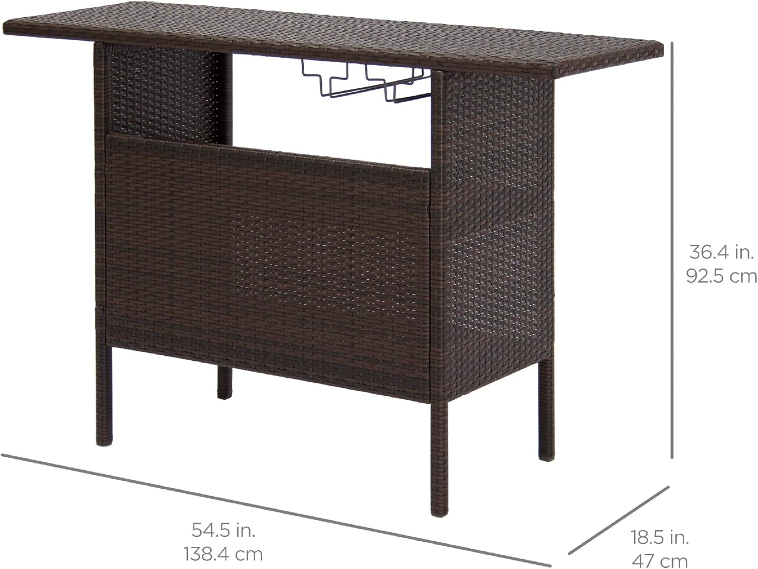 Best Choice Products Outdoor Patio Wicker Bar Counter Table Backyard Furniture w/ 2 Steel Shelves and 2 Sets of Rails - Brown : Patio, Lawn & Garden