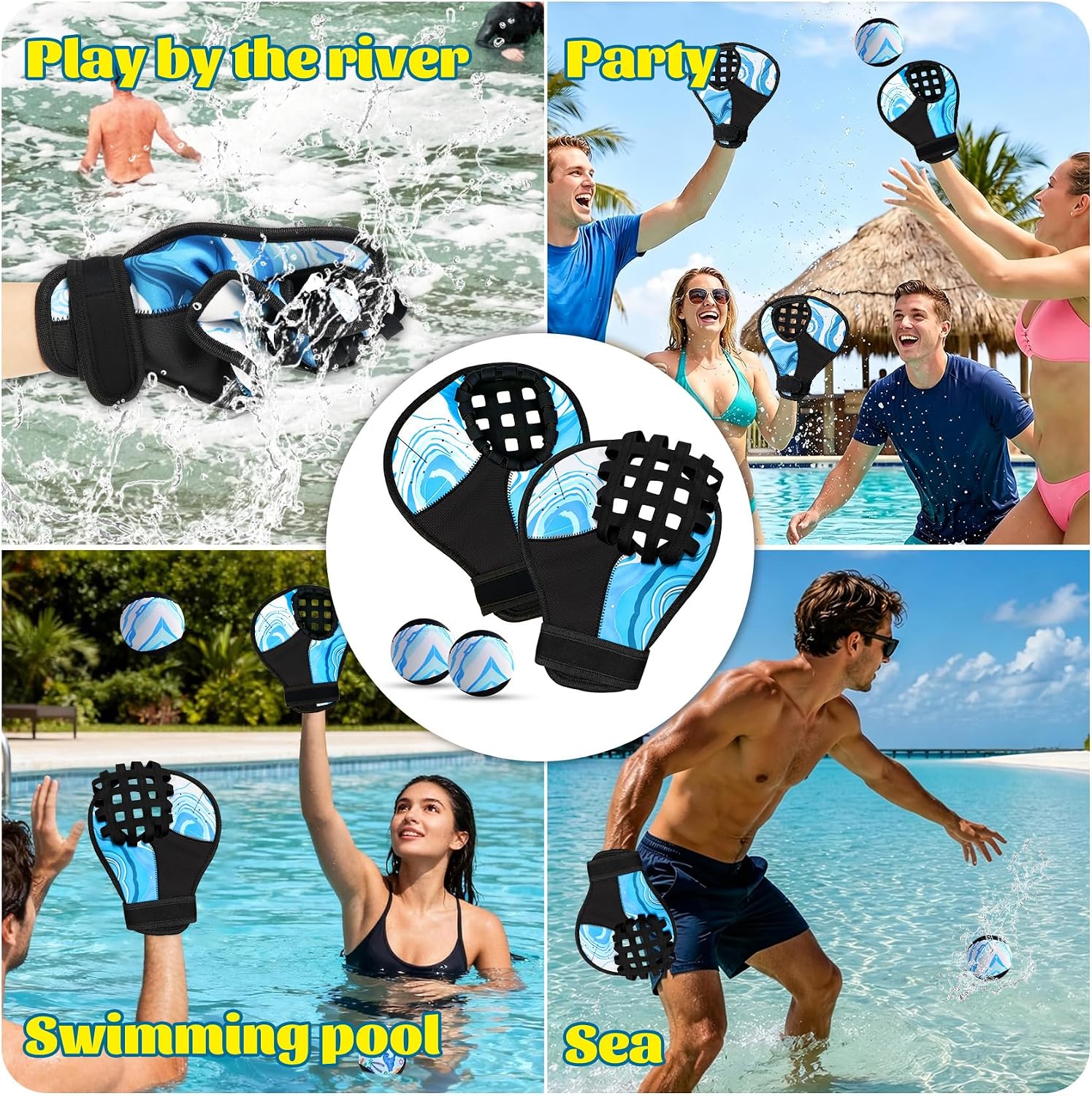 Water Baseball Glove & Ball Set, Neoprene Ambidextrous with Drain Hole 2Pcs
