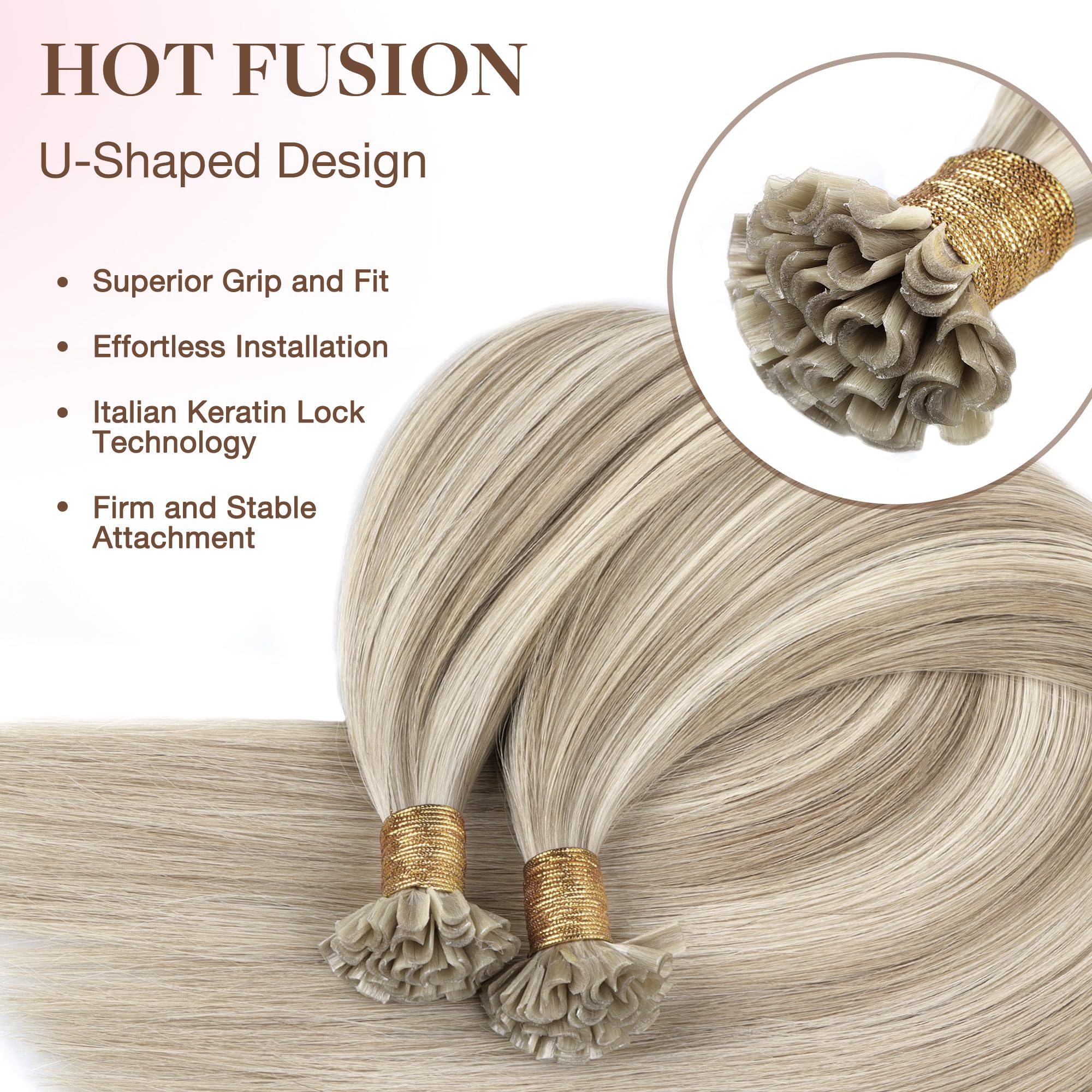 GOO GOO Bonding Extensions Echthaar, Echthaar Extensions Bondings, 50cm 50g 50 Strähnen Extensions Echthaar Bondings, U Tip Hot Fusion Keratin Haarverlängerung Echthaar, 18A/613A Golden Hellblond