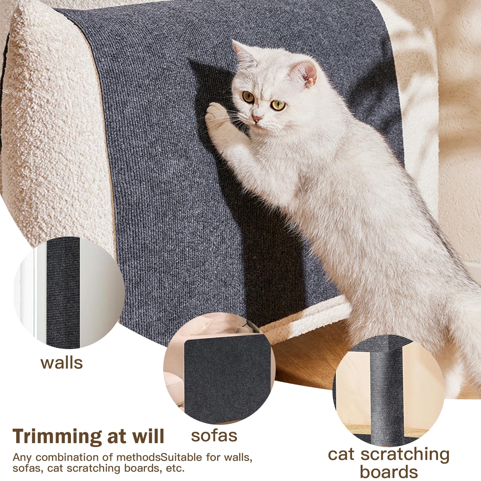 Tappeto Tiragraffi Per Gatti Autoadesivo - 200x40 Cm, Grigio Scuro, Protezione Divano E Mobili - Foto 10