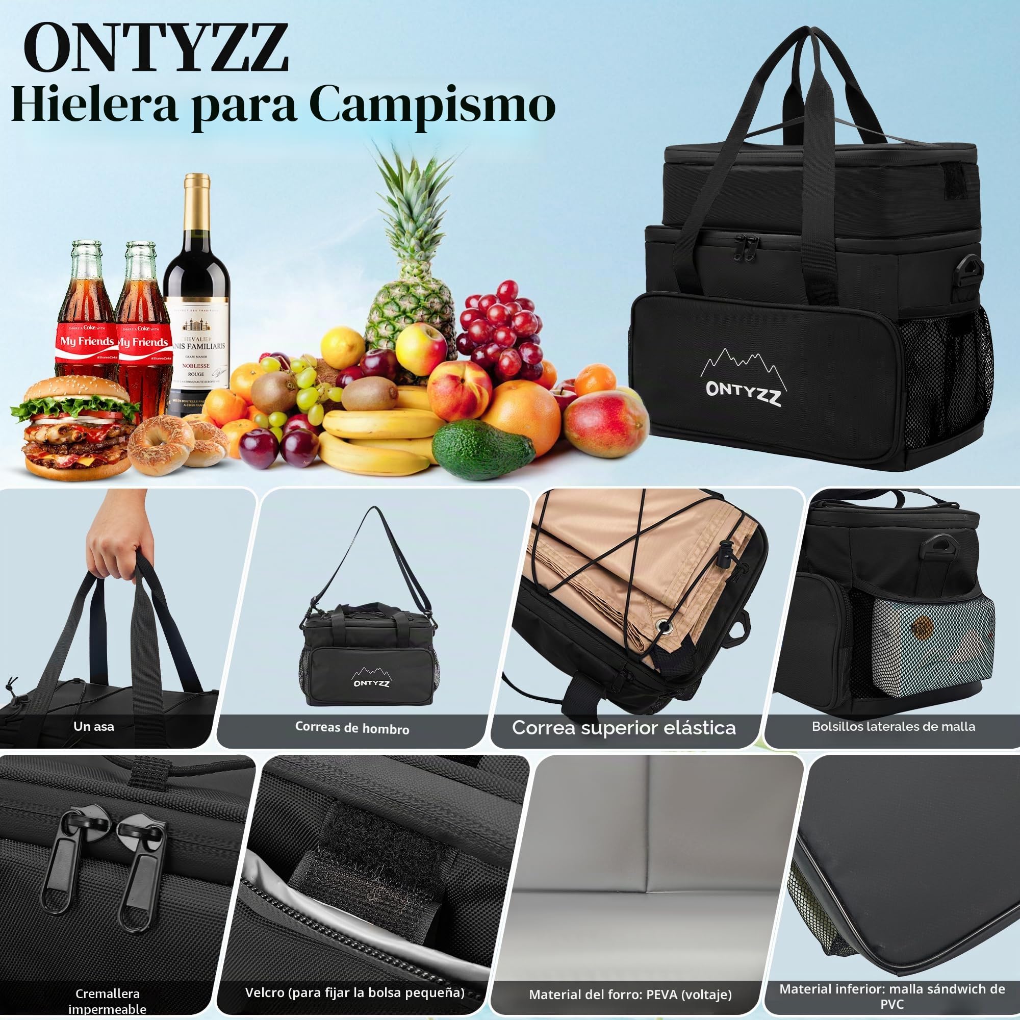 Bolsa Termica Porta Alimentos 16L+5L Nevera Portatil Juego Bolsa Comida Isotermica con Cremallera Impermeable para Viaje Camping Playa Picnic Camping