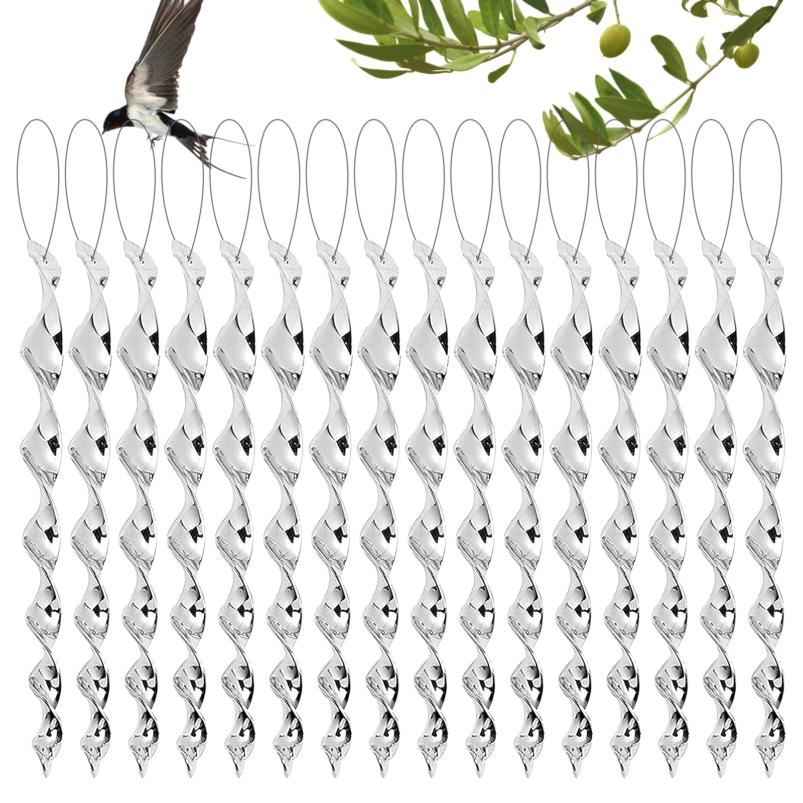 Pack de 16 Espantapájaros Reflectantes en Espiral, Molinillo Anti-Aves para Balcón y Jardín, Espantapájaros de Alta Eficacia, Anti-Cuervos & Anti-mirlos, Protege Casa y Propiedad contra los Pájaros