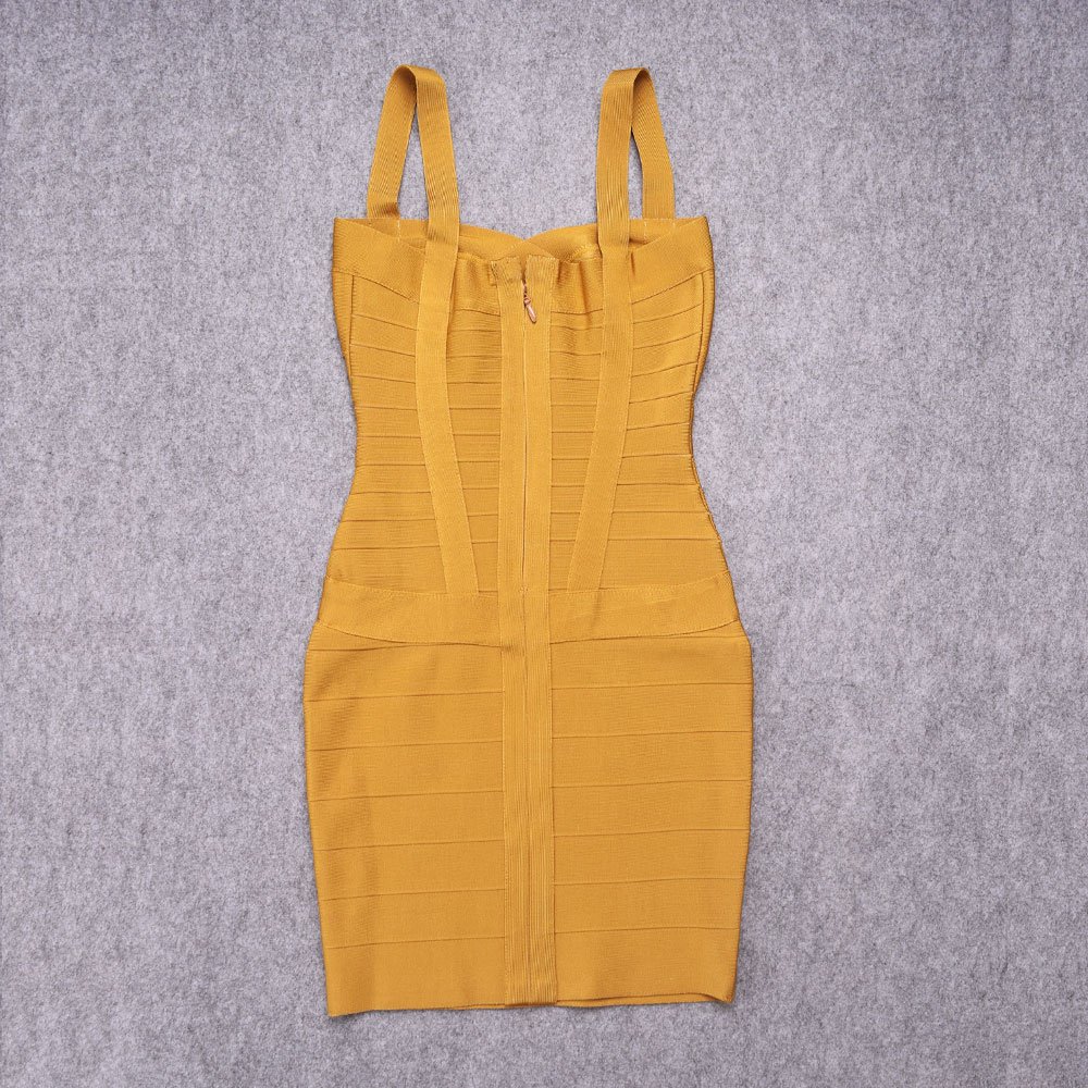 Women's Spaghetti Strap Solid Mini Rayon Bandage Dress(L,Zenzero Giallo)
