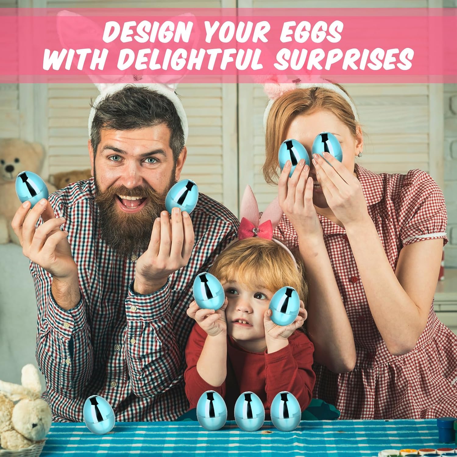 24 Pcs Fillable Easter Eggs 2.36 Inch Easter Eggs with Hinge Plastic Empty Eggs for Easter Egg Hunt Basket Stuffers Easter Theme Decorations (Baby blue)