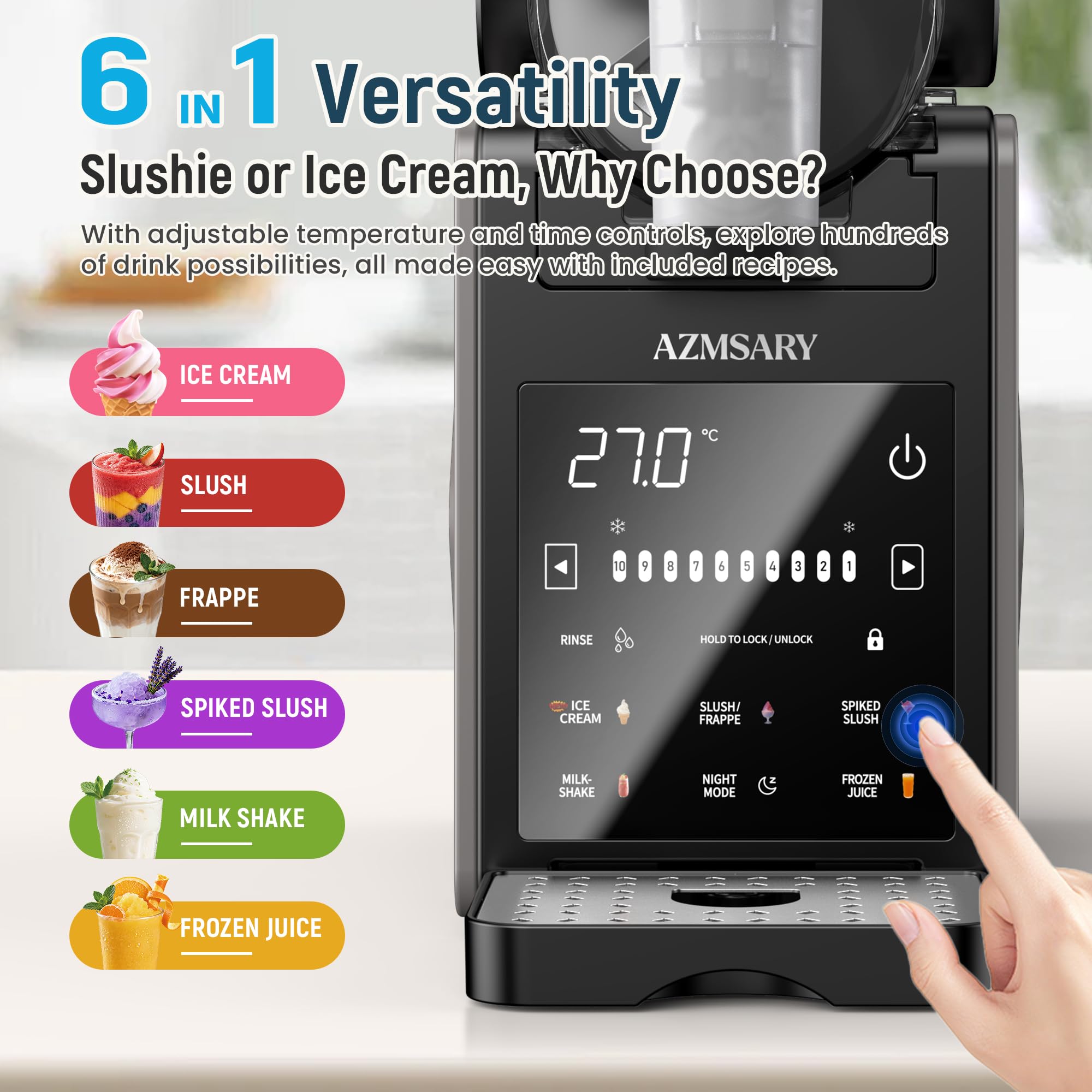 Máquina de granizado de 2,5 L para el hogar con pantalla LED, 6 programas