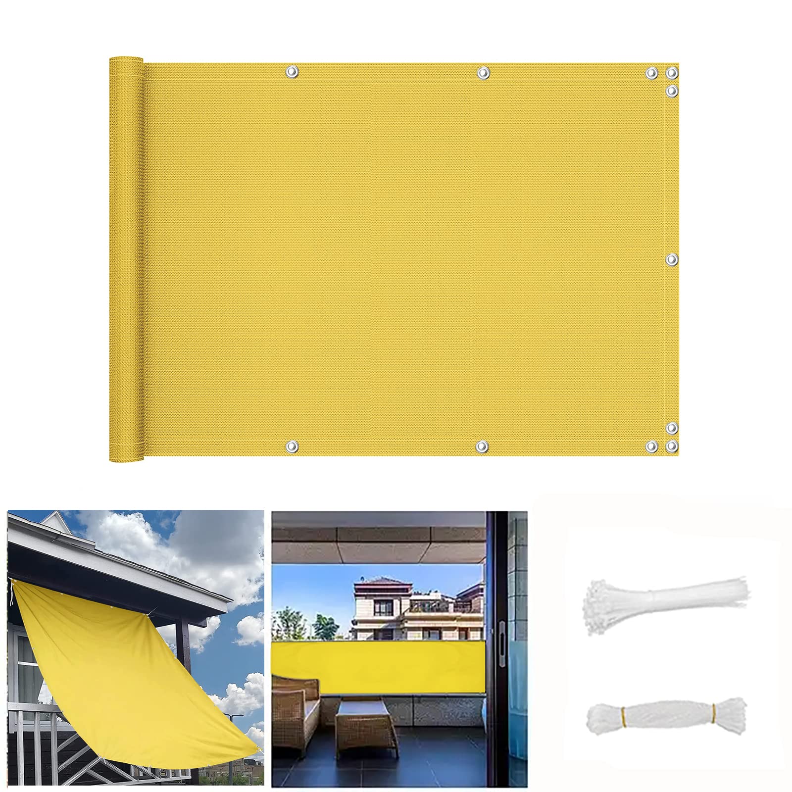 QINGLV Balcony Privacy Screen 60x500cm Balcony Privacy Shield Windproof Weather-Resistant Privacy Fence Screening For Patio Fence Backyard Porch -Yellow