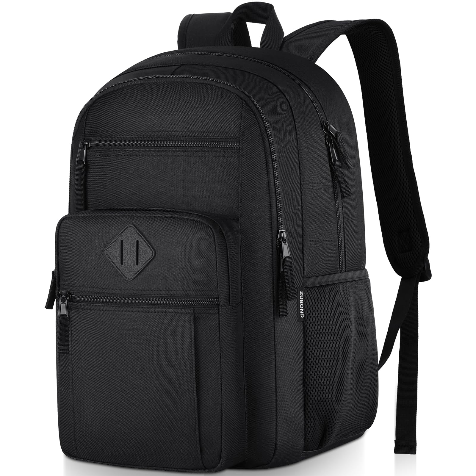 ZUBOND Unisex Black Backpack for School, Lightweight Boys Girls Backpack Fits 15.6 Inch Notebook, Water Bottle Pocket - Ideal for Teens, College Students, Adults