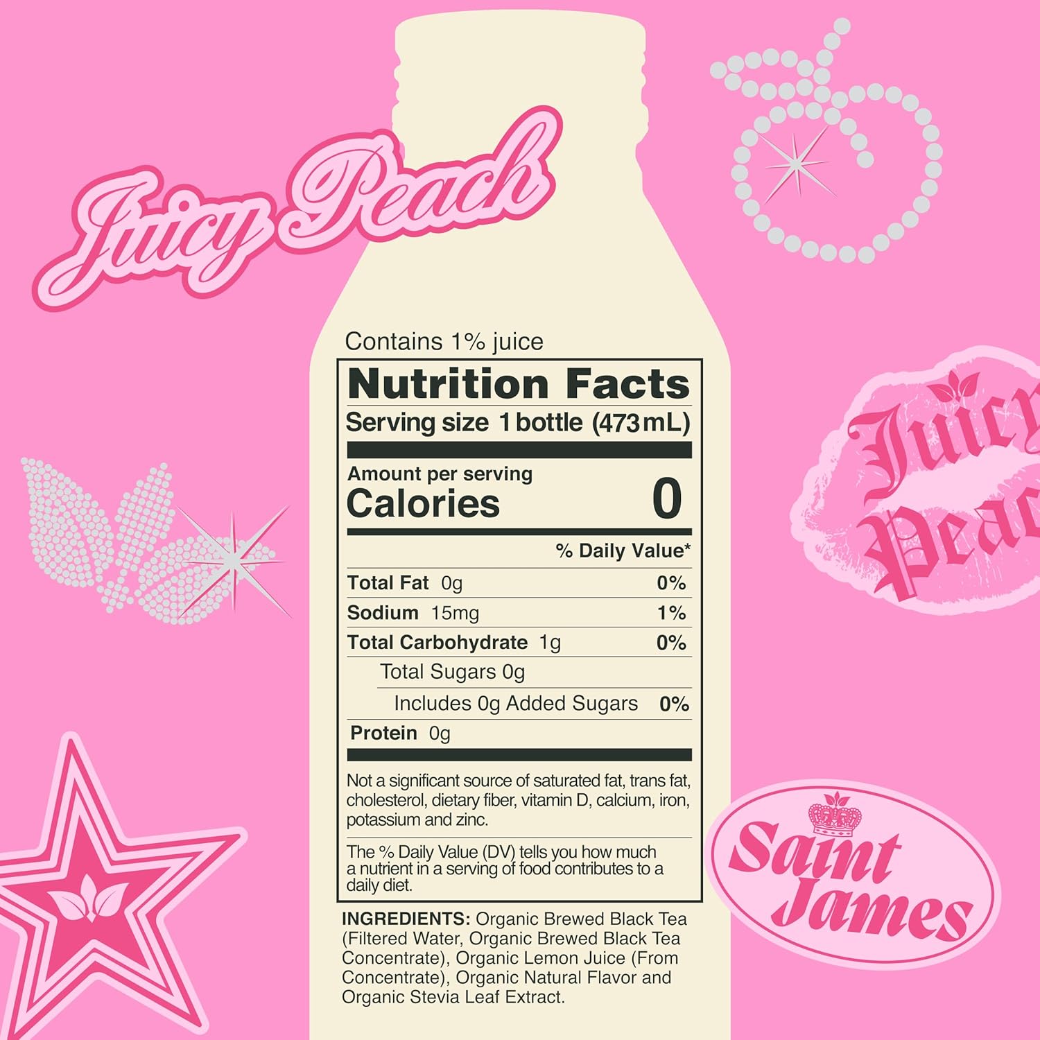 Saint James Iced Tea x Juicy Couture Limited Edition - Organic Black Tea - Non-GMO, Gluten Free, Zero Calorie, Zero Sugar - Juicy Peach, 12 Pack (16 fl oz each) - Image 2