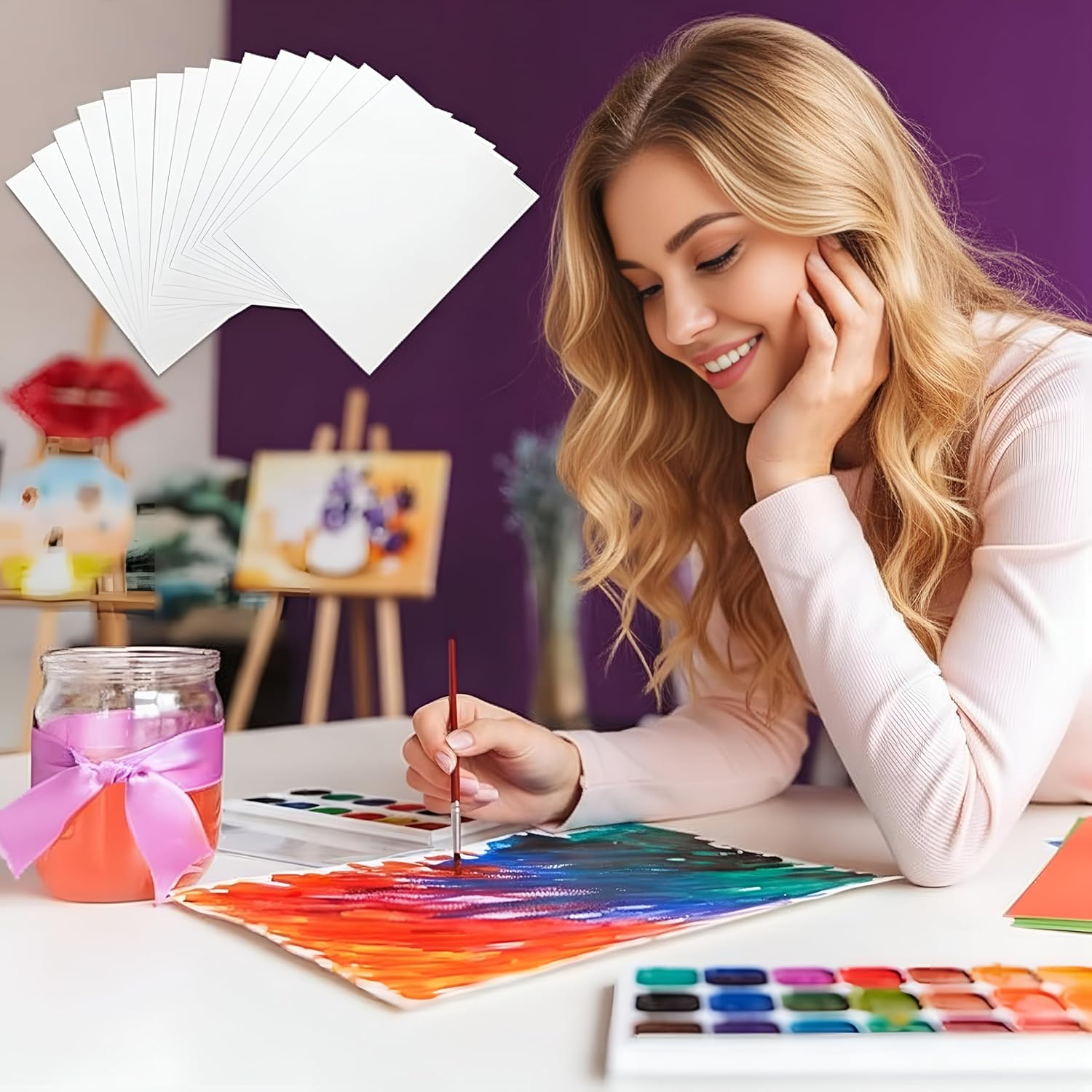 TecUnite 120 Sheets Cotton Watercolor Paper White Cold Press Loose Drawing Paper Bulk Easter Gifts for Beginner Watercolorist Artists Adults, Drawing Craft Sketching(9 x 12 Inch,230gsm)