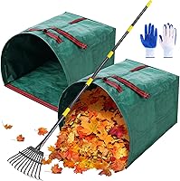 MUDEREK 2-Pack 40 Gallon Collapsible Leaf Bags with Rake & Gloves - Heavy Duty Reusable Yard Waste Dustpan for Leaves, Grass & Debris