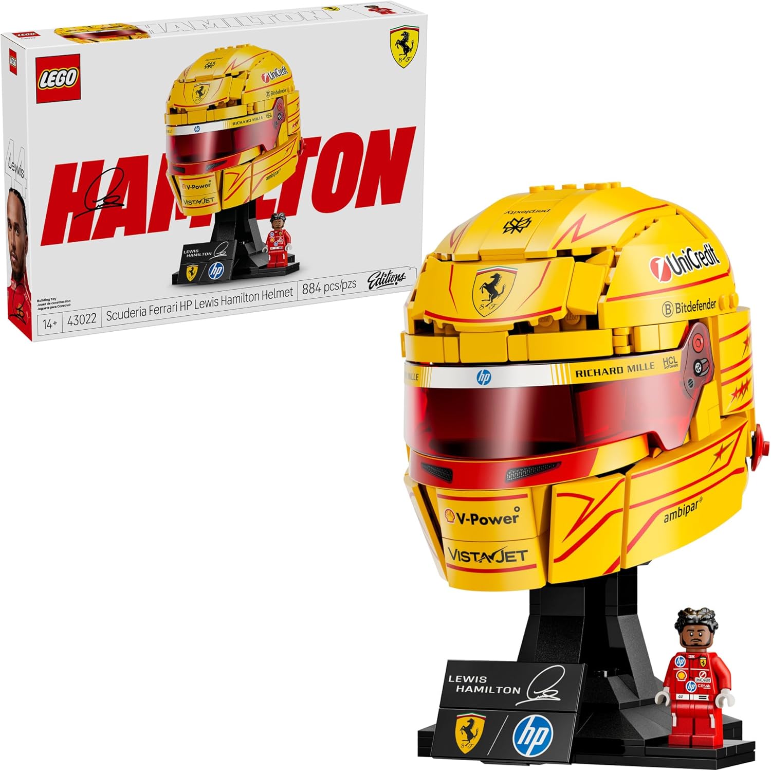 LEGO Editions Scuderia Ferrari HP Lewis Hamilton Helmet - Building Set for Teens, Ages 14+ - Collectible F1 Display - Bedroom or Home Office Decor - Gift for Racing Fans - 43022