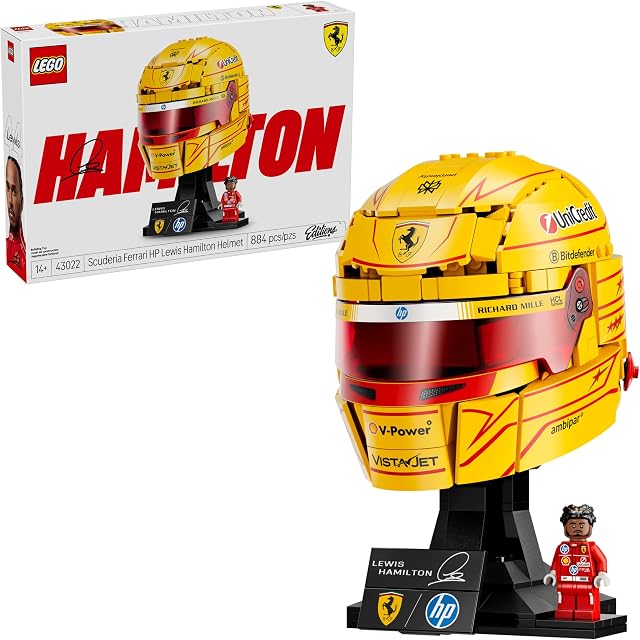 LEGO Editions Scuderia Ferrari HP Casque Lewis Hamilton - Ensemble de construction pour adolescents, 14+ - Exposition F1 collectible - Décoration de chambre ou de bureau à domicile - Cadeau pour les fans de course - 43022