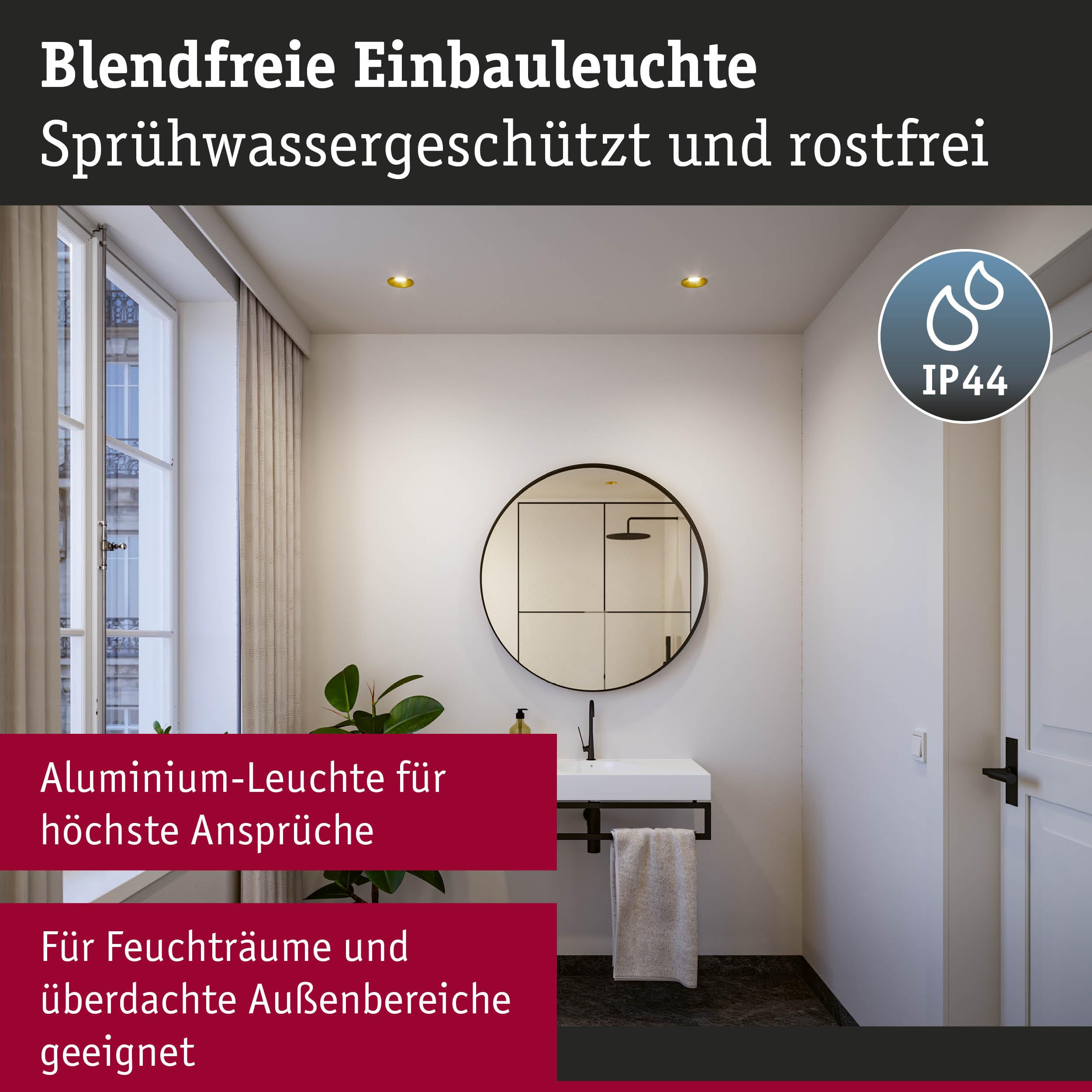Paulmann 98201 LED Einbauleuchte Cole Coin 6er-Set IP44 rund 88 mm Coin 6x6W 6x470lm 230V dimmbar 2700K Gold matt