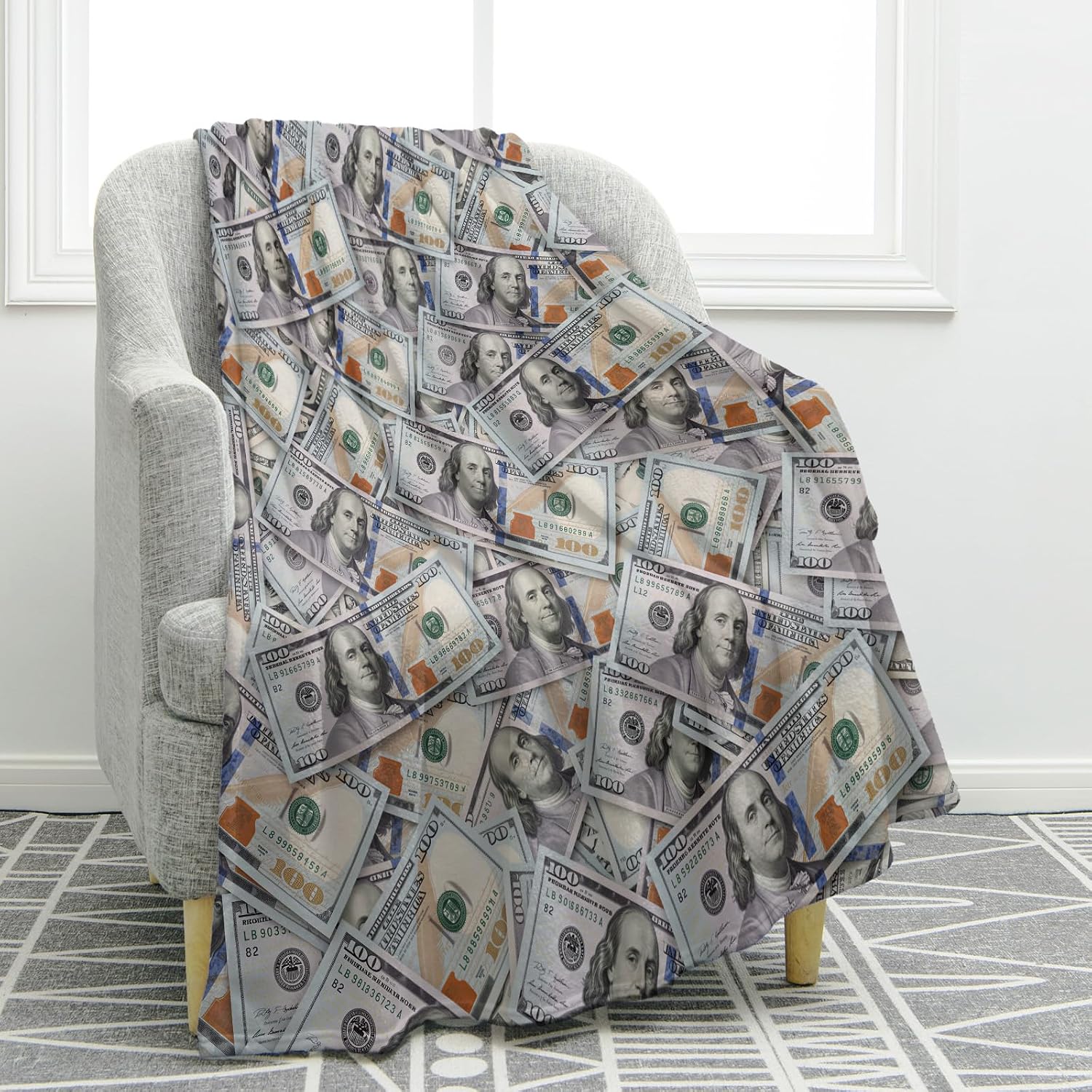Jekeno Money Blanket 100 Dollar Bill Plush Throw Gifts 60"x80"