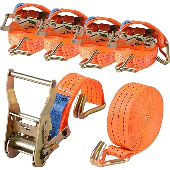 Pack of 4 Tie Down Straps with Hook Ratchet in 6 m 3000 kg 3T Two-Piece 40 mm Ratchet Strap Lashing Straps for Load Securing T V / GS Certified Orange