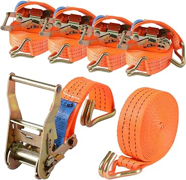 Pack of 4 Ratchet Straps - 6m x 40 mm 3000kg Heavy Duty Ratchet Straps, with J-Hooks, 6600lbs Break Strength,Tie Down Straps Set for Load Securing,Truck,Car,Trailer