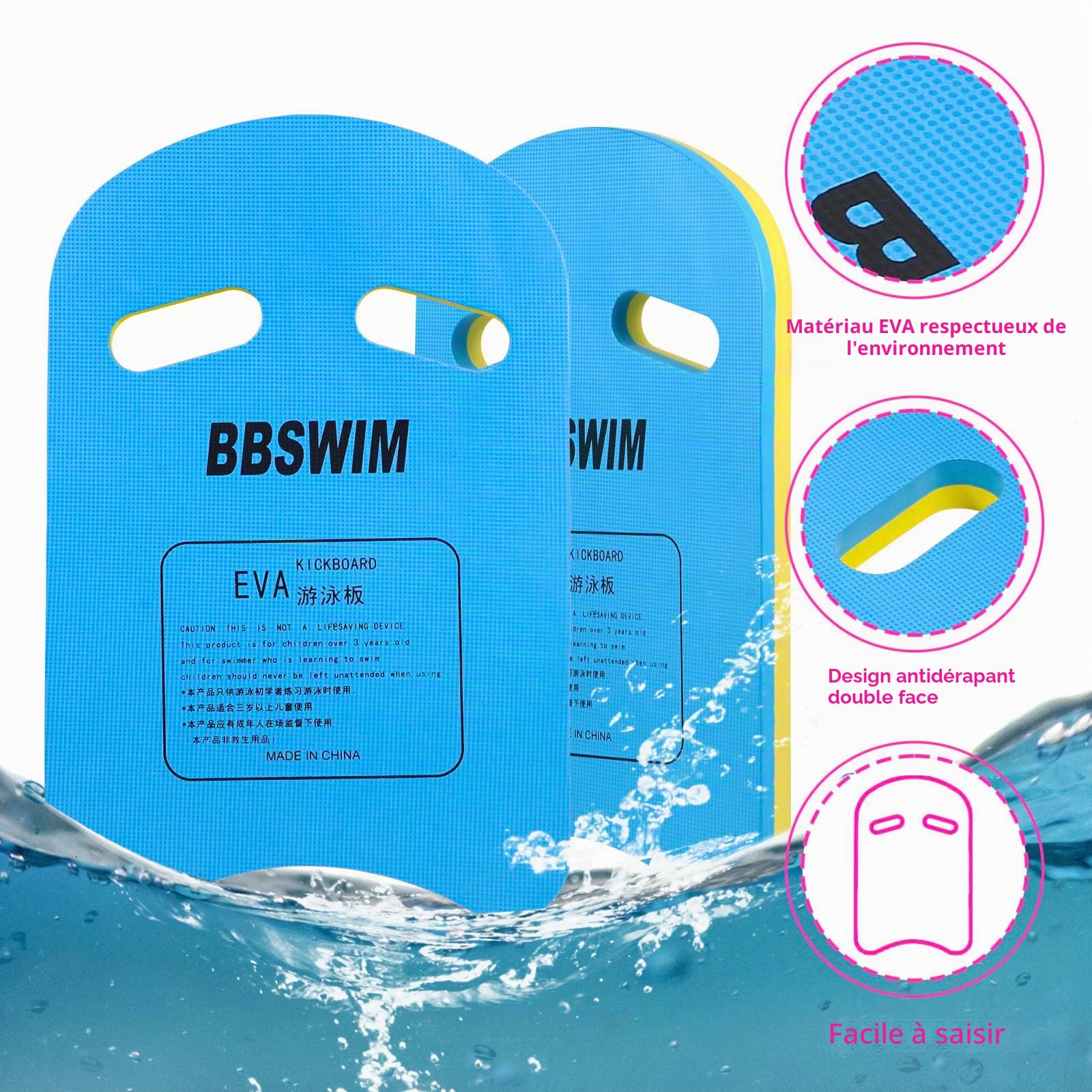 Planche De Natation En Mousse EVA Pour Enfants Et Adultes - Avec 2 Poignées, Légère, Flottante, Réduit La Résistance, Pour Entraînement Des Jambes Et Technique