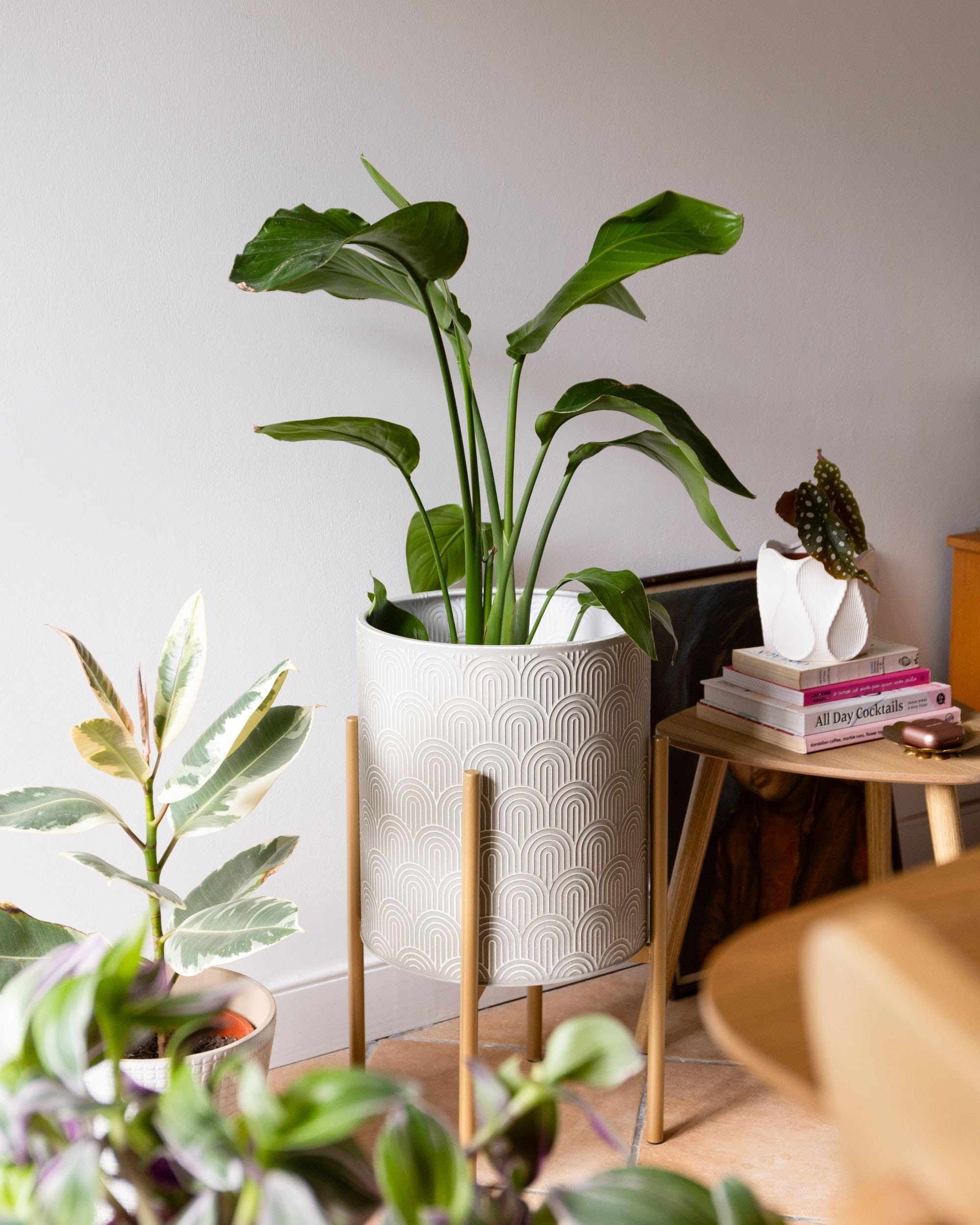 Pflanzenständer Metall grau rund Schuppen-Design Blumentopf mit Ständer Aubrieta