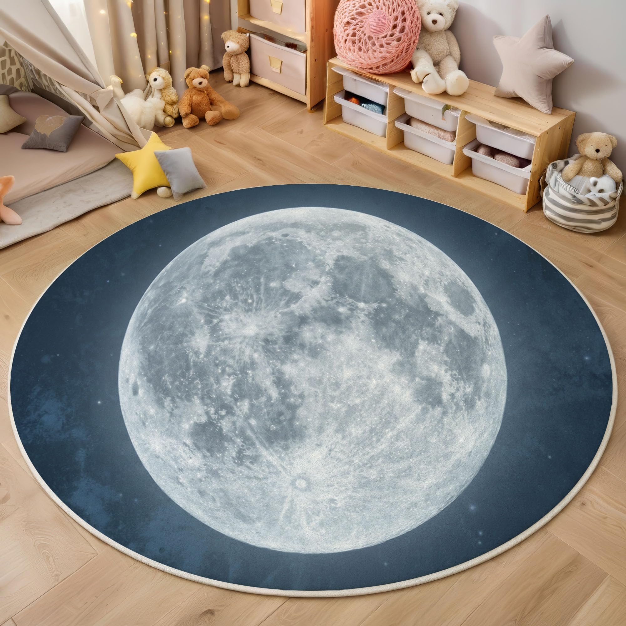 Tapis Rond Espace réaliste 180cm Lavable pour Chambre d'enfant
