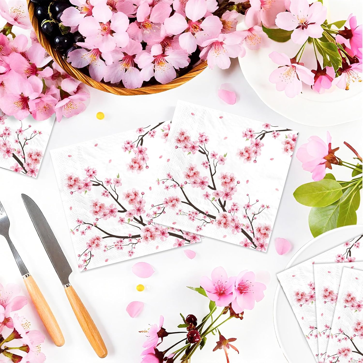 桜 ペーパーカクテルナプキン 2層 水彩 ピンク 花柄 使い捨て 吸収性 ハンドタオル サマーフラワー ゲストナプキン ブライダル