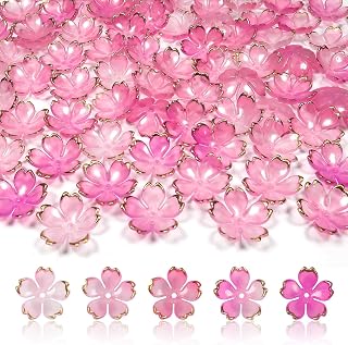 120pcs Flower Beads, Cherry Blossom Acrylic Floral Beads for Jewelry Making, Golden Rose Gradient 5-Petal Spacer Bead for Charms, Bracelets, Earring