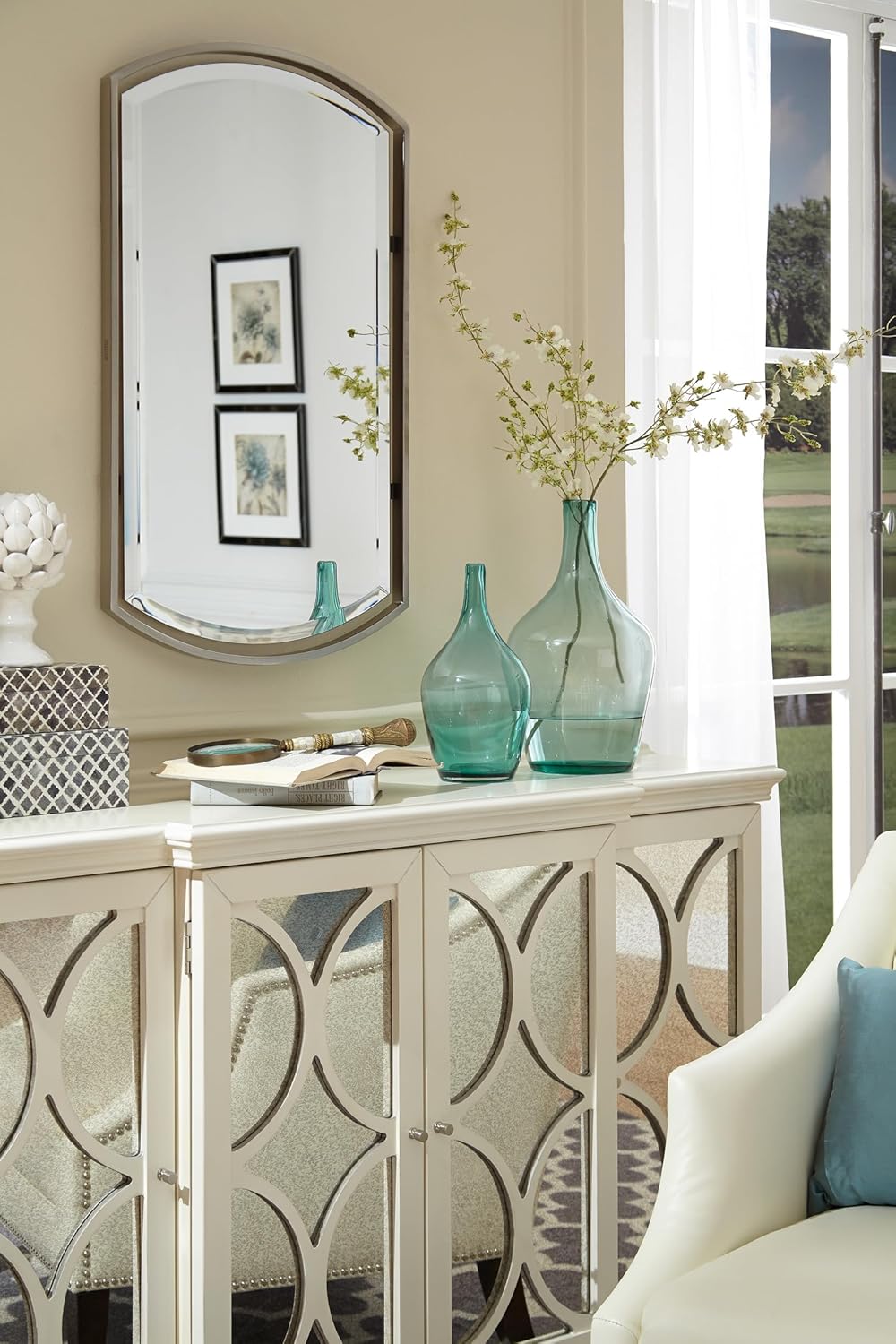 Quoizel Breckenridge Vanity Mirror, Small Brushed Nickel Wall Mirror, Elegant and Modern Mirror for Bathroom or Powder Room, Timeless Style Luxurious Finish Wall Mirror Décor | 35" x 21"