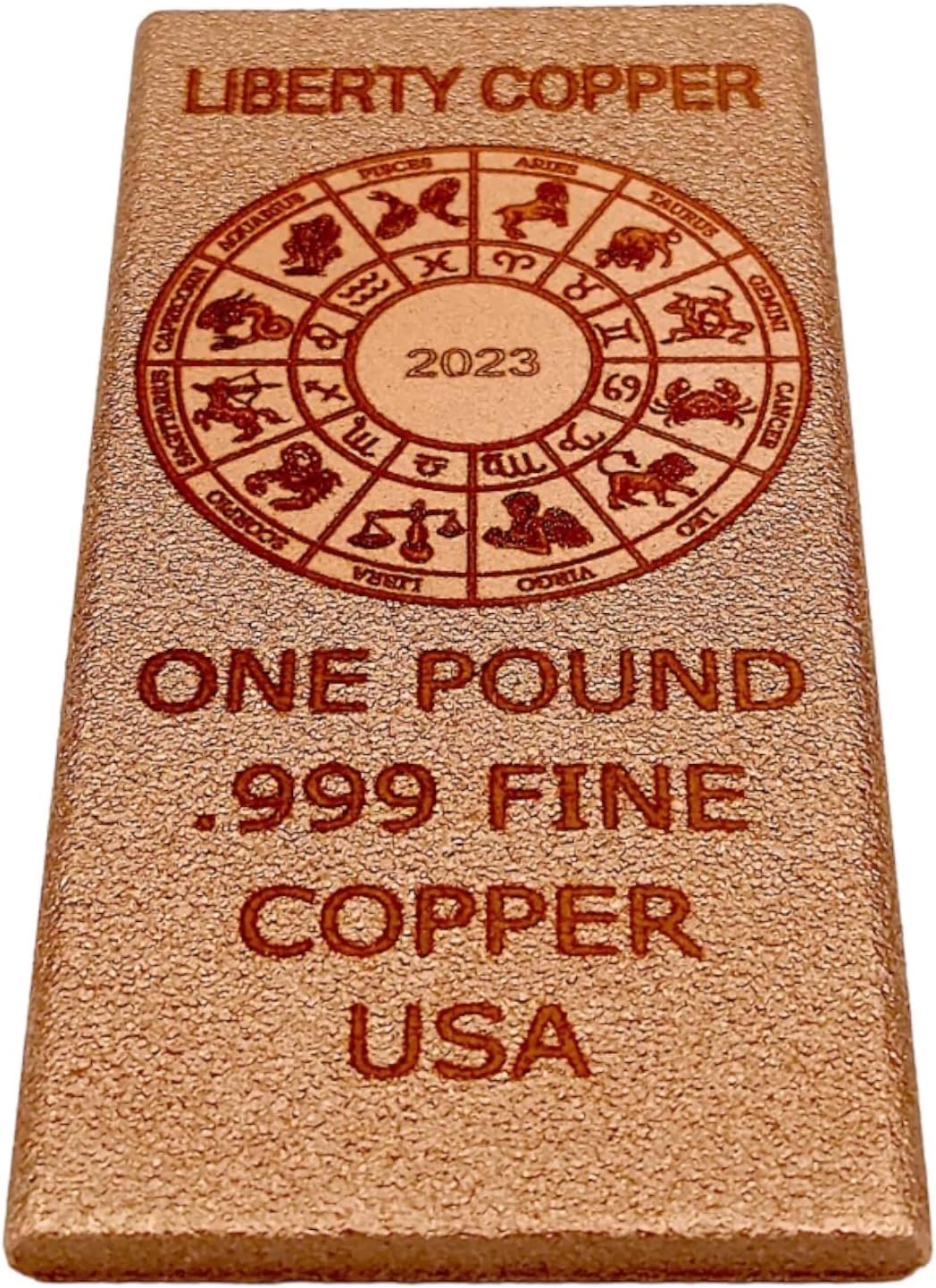 Leo, Taurus, Gemini Gifts for Women + Men Zodiac Calendar Design 1 lb. Copper Bar Art Bar Fine Copper - Paperweight - Astrology Birthday Gifts for Sagittarius, Capricorn, Aquarius & Pisces
