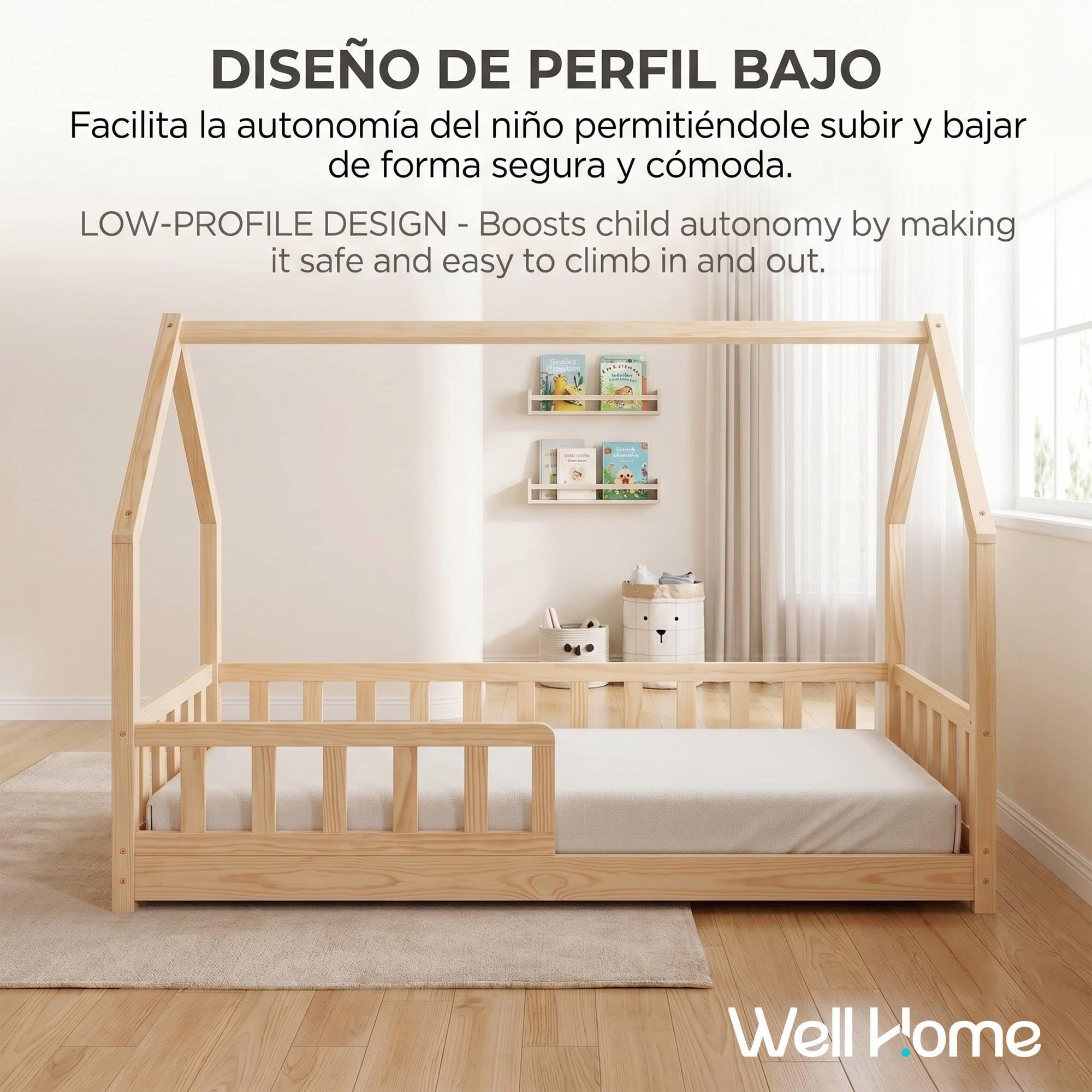Well Home MOBILIARIO & DECORACIÓN Habitación Infantil: Cama Infantil Modelo cabaña de Pino Madera 90x190cm