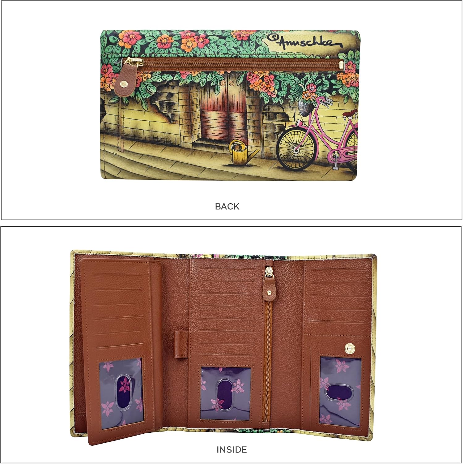 Anuschka Women’s Original Hand-Painted Genuine Leather RFID CheckBook Clutch - Vintage Bike