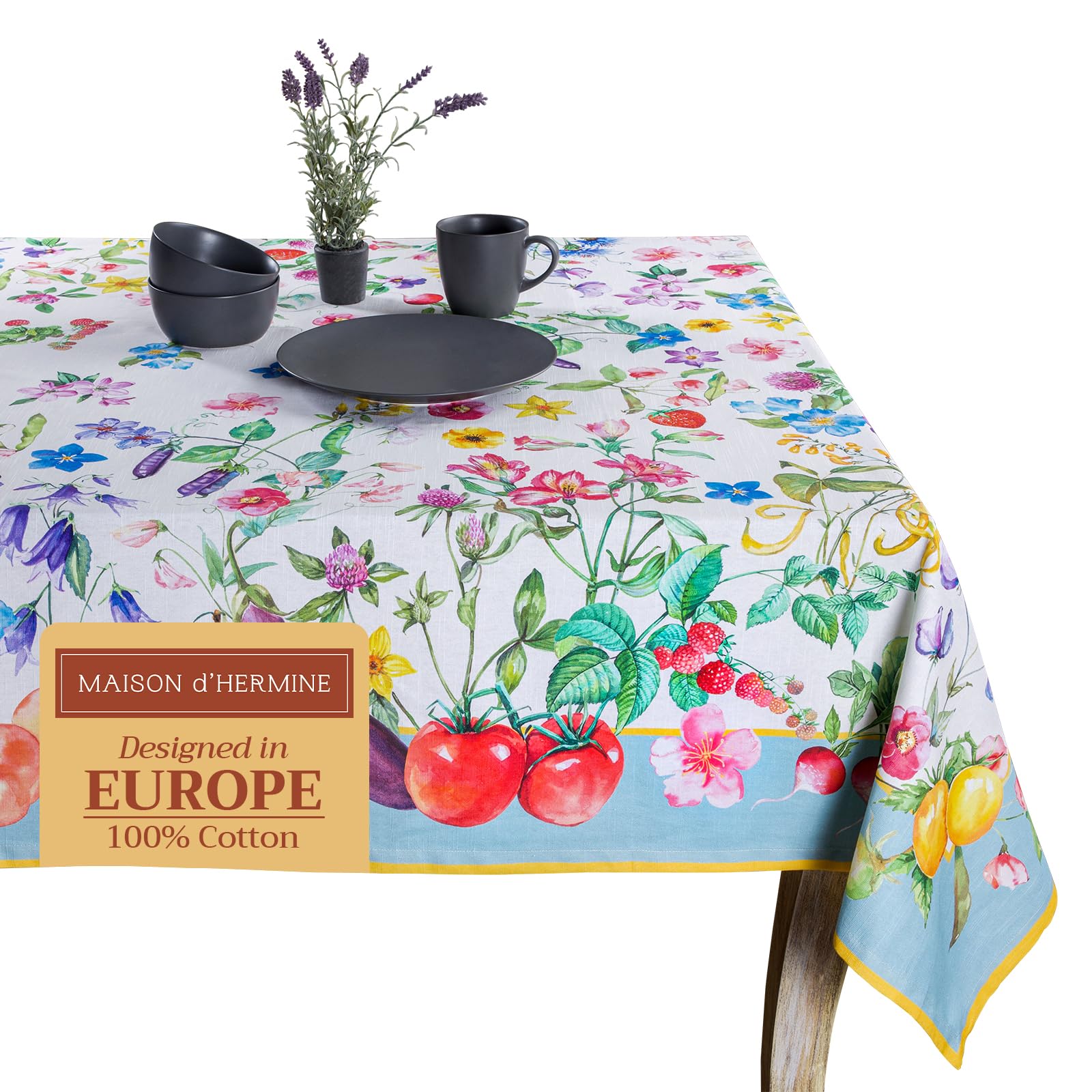 Maison d'Hermine Tischdecke, rechteckig, 100% Baumwolle, 180 cm x 140 cm. Wiederverwendbar, für den täglichen Gebrauch, zum Essen, für Partys, Festliche Anlässe und Frühjahr Sommer (Giverny)
