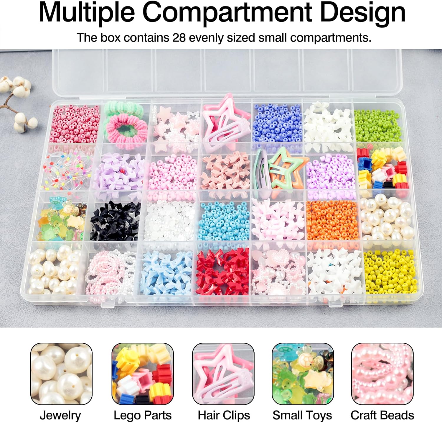 28 Grids Plastic Organizer Box with Dividers for Crafting, Storage Container for Beads & Charms & Accessories(2-Pack)