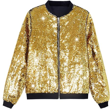 Lars Amadeus Mens Flip-Sequin Bomber Jacket Disco Party