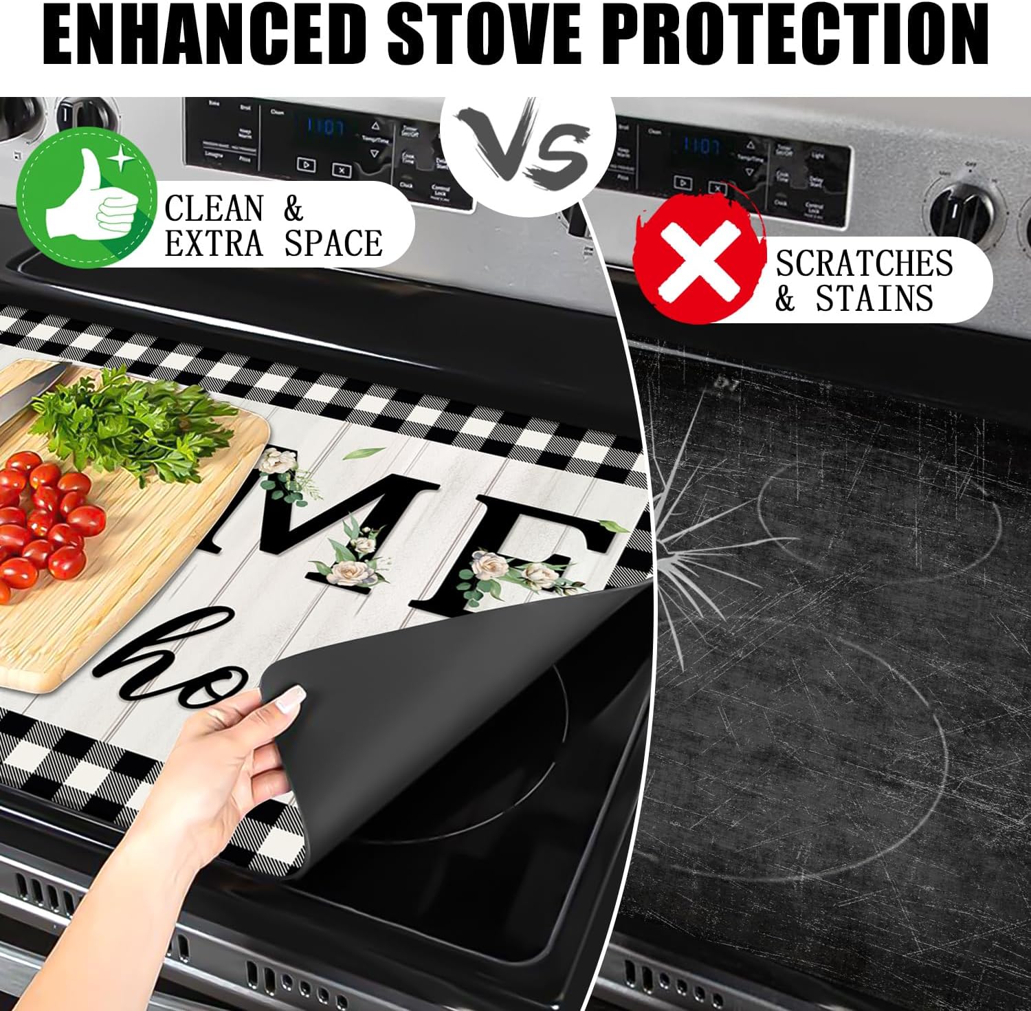 Sweet Home Stove Top Cover, Eucalyptus Stove Covers for Electric Stove, 20''X28'' White Heat Resist Kitchen Glass Stove Mat Farmhouse Decor Gas Stove Pad Summer Cooktop Ceramic Mat Oven Mats