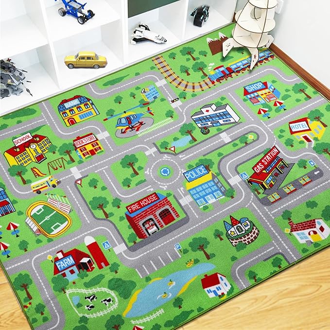 alfombra de juegos para niños, 150 x 200 cm, extra grande, alfombra de aprendizaje de la vida urbana, educativa para el coche, para bebés, dormitorio, sala