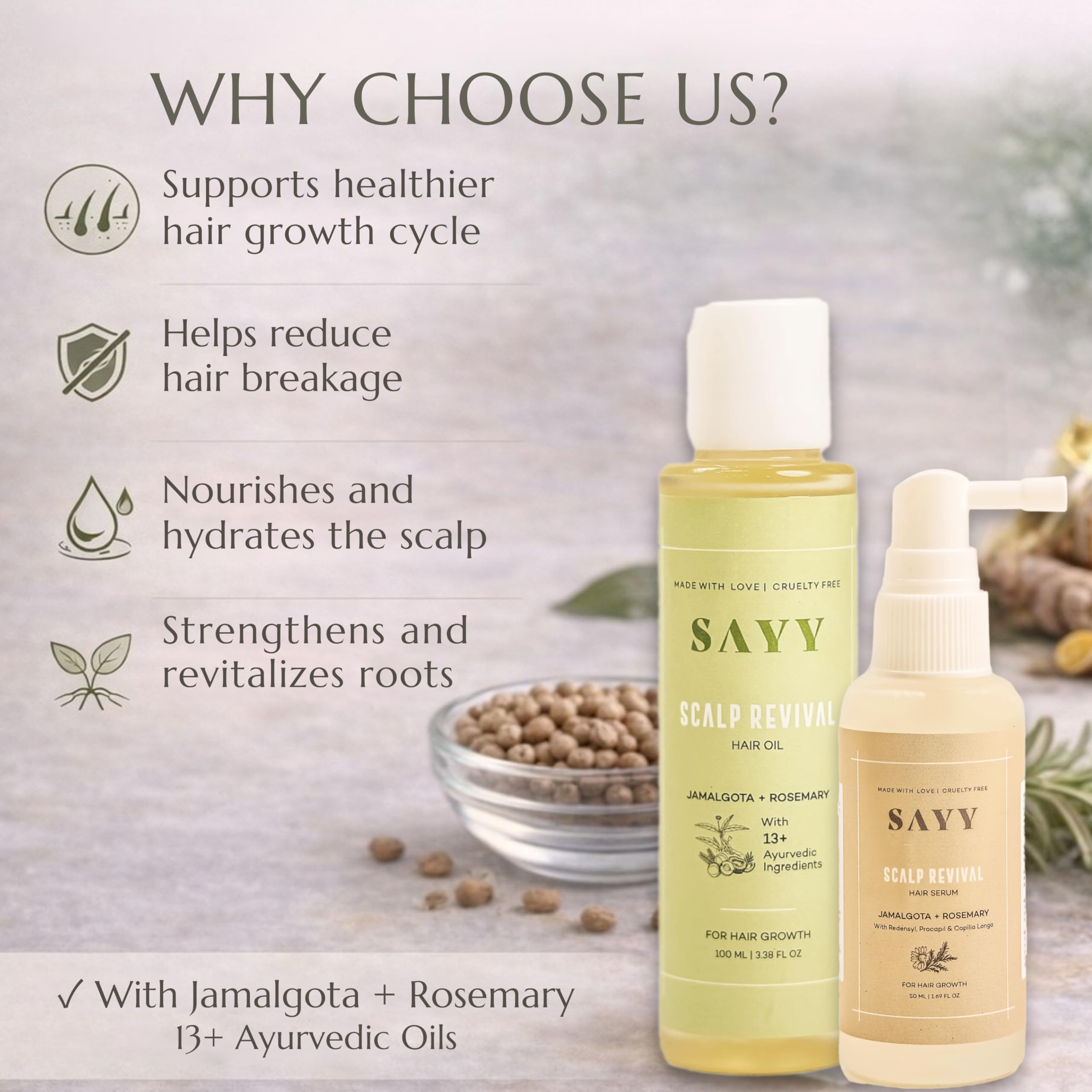 SAYY Scalp Revival Hair Serum 50 ML and Rosemary Oil 100 ML Combo 2