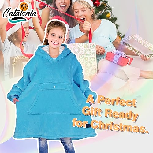 Miniatura 6 de Catalonia Sudadera tipo manta con capucha para niños, sudadera de sherpa extragrande para adolescentes jóvenes, idea de regalo