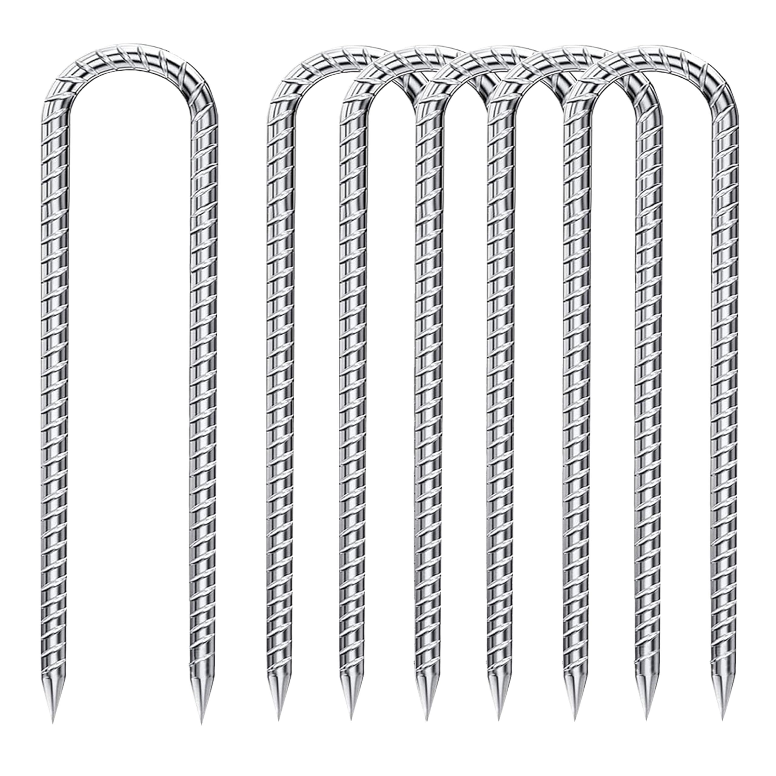 Ground Anchor, 30 cm Ground Stakes, Galvanised Steel Ground Anchor, Trampoline, Reinforcement Rod, Tent Stakes, Garden Stakes, Camping Tent Pegs, Silver U, Pack of 6-image-48