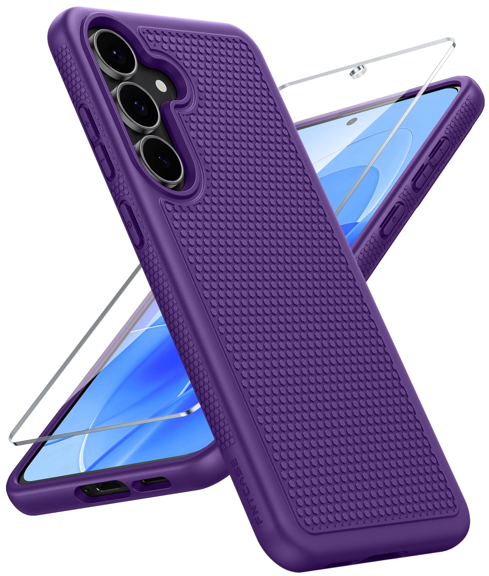 FNTCASE for Samsung Galaxy S25 FE Case: Shockproof Protective Non Slip | With Screen Protector, Shockproof Drop Protection, Matte Textured Protective Cell Phone Cover, for Daily Use, Purple