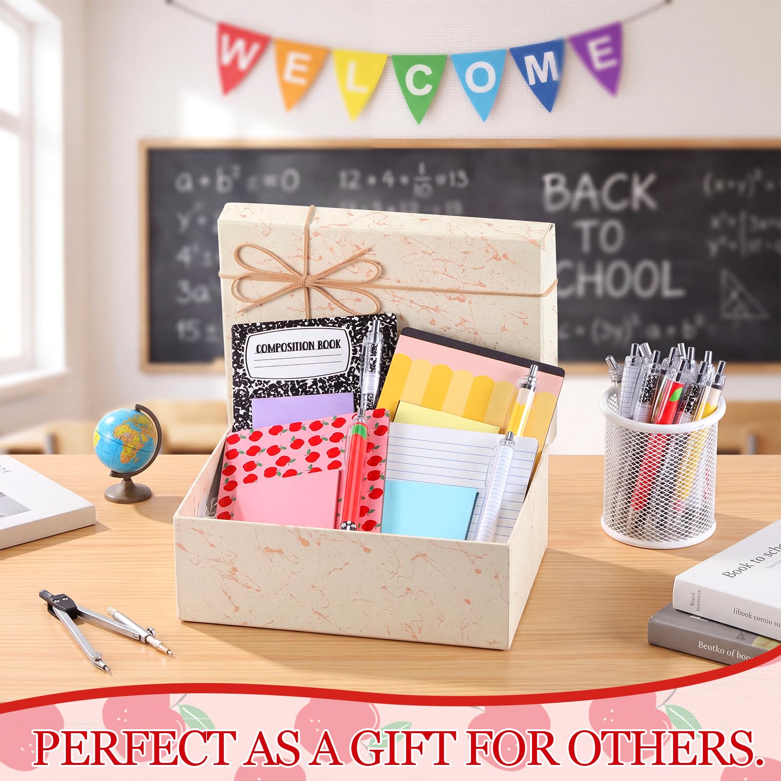 Eaasty 24 Set Back to School Stationery Gift, Black Gel Pen and Sticky Note Pad, Wooden Sticky Note Holder and Opp Bag, Teacher Appreciation Gift Bulk, School Supply and Office Accessory